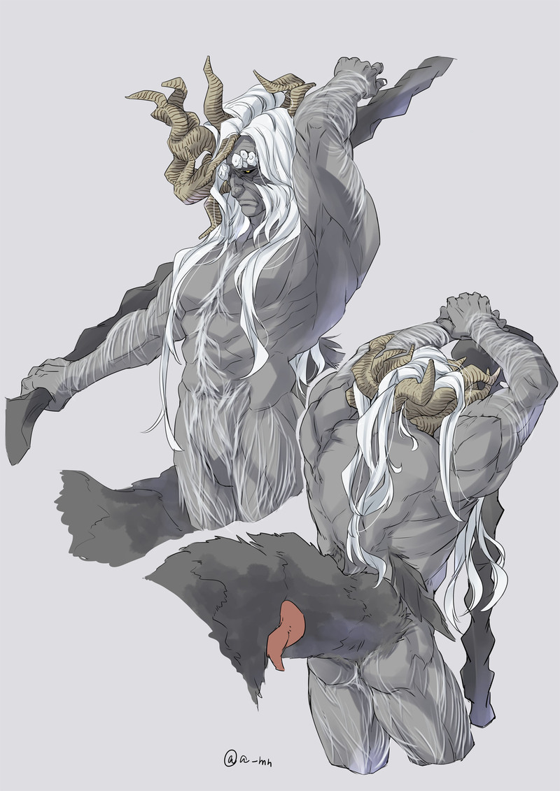 1boy a_mn ass bara big_ass big_pecs character_sheet chest_hair elden_ring fromsoftware hairy horns male male_only morgott_the_omen_king muscular_male nude tail