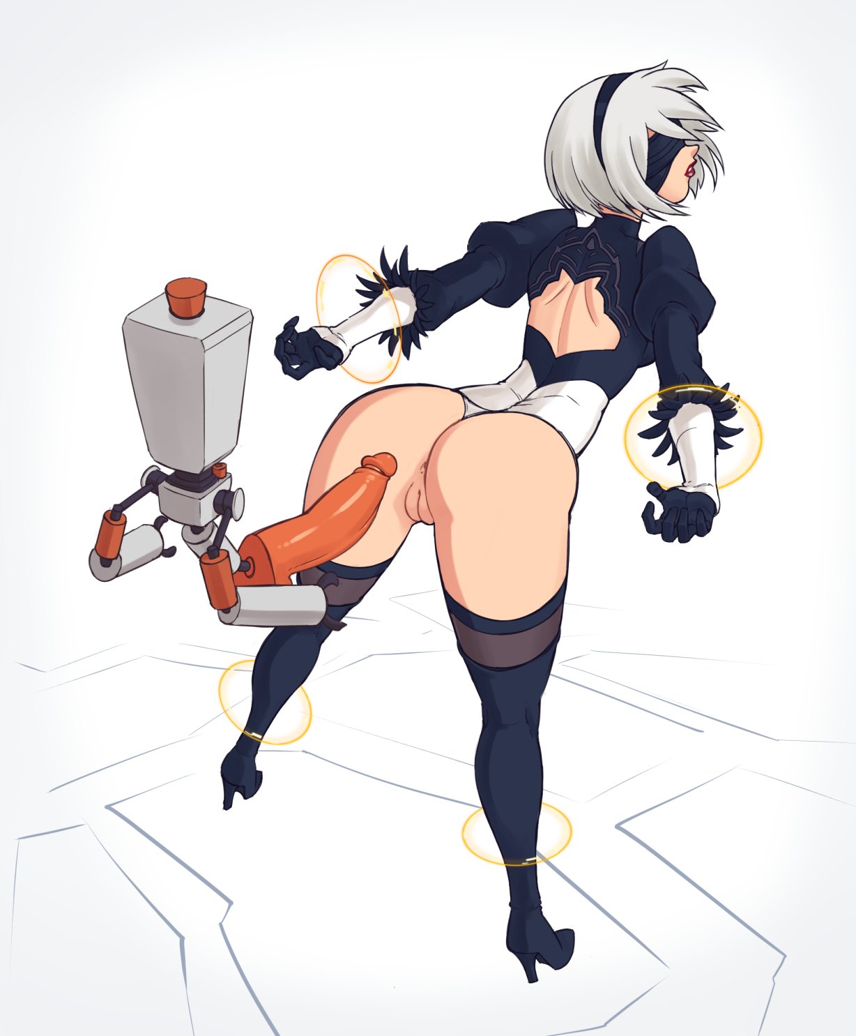 anus, ass, blindfold, bondage, female, innie pussy, nier, nier: automata, pod (nier), pussy, restrained, suoiresnu, yorha 2b
