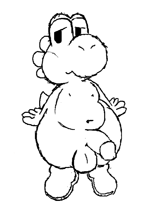 anthro balls biped black_and_white clothing drawpile erection footwear humanoid_penis male male_only mario_(series) monochrome navel nintendo penis scalie shoes simple_background slightly_chubby solo standing tentontail video_games white_background yoshi