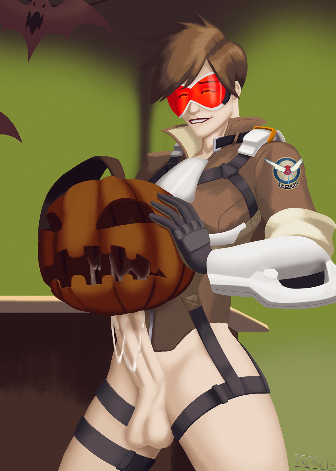 1futa, anmatiel, balls, bottomless, breasts, cum, cum drip, cum in food, cum on food, cumshot, ejaculation, erection, food, food penetration, food play, fucking pumpkin, futa only, futanari, halloween, intersex, masturbation, overwatch, penis, pumpkin, pumpkin masturbation, small breasts, tracer, wide hips