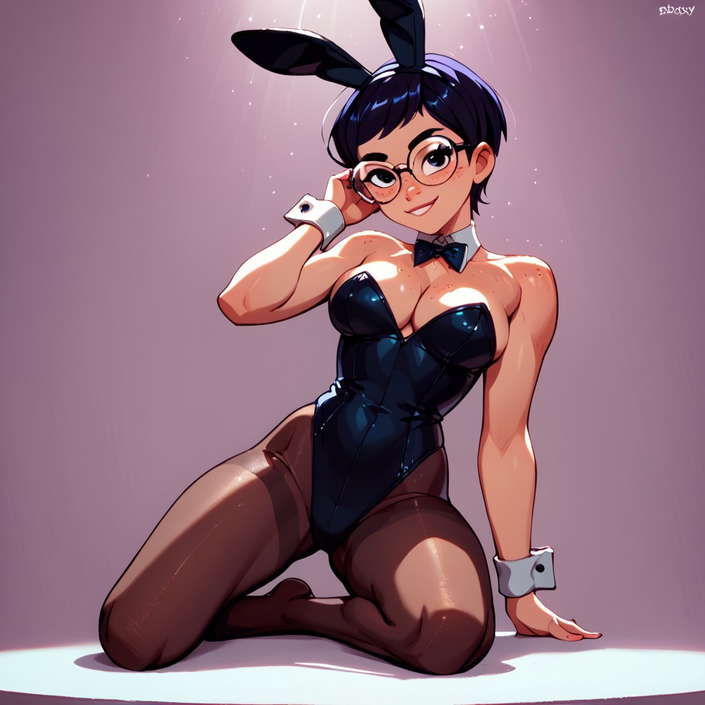 1girls ai_generated big_breasts black_bunnysuit black_leotard breasts breasts brown_pantyhose bunny bunny_costume bunny_ears bunny_girl bunnysuit carmen_sandiego_(2019) carmen_sandiego_(franchise) cleavage clothing cuffs_(clothing) detached_collar fake_animal_ears female female female_focus female_only glasses hand_behind_head headwear julia_argent julia_argent_(carmen_sandiego) large_breasts legs leotard pantyhose playboy_bunny seductive seductive_look seductive_smile short_hair sitting smile solo solo_female solo_focus strapless_leotard thighband_pantyhose wrist_cuffs zupern0va_(manipper)