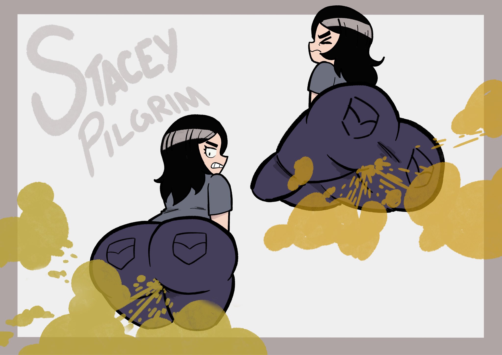 1girls, big ass, big ass (female), big butt, black hair, brap, brown fart cloud, brown gas cloud, fart, fart cloud, fart fetish, farting, fully clothed, gassy, gassy female, green fart cloud, green gas cloud, jeans, long black hair, scott pilgrim, scott pilgrim takes off, solo, solo female, stacey pilgrim, straining, thighs