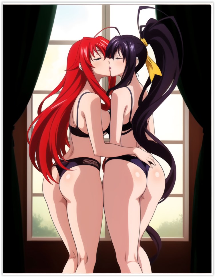 2girls ai_generated akeno_himejima flirting girl_on_girl high_school_dxd kissing lesbian_couple lesbian_kiss lesbian_sex lingerie lovers rias_gremory yuri yuri yuri