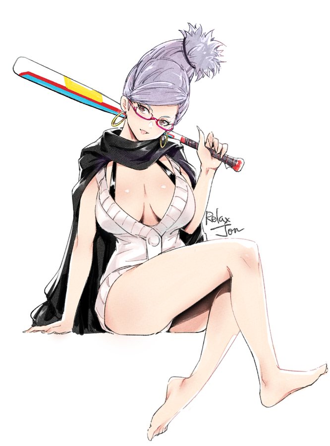 1girls ass ayase_seiko big_ass big_breasts breasts brown_eyes dandadan earrings feet female female_focus female_only gilf looking_at_viewer mature mature_female milf relaxjon sitting smile solo solo_female solo_focus thick_thighs white_hair