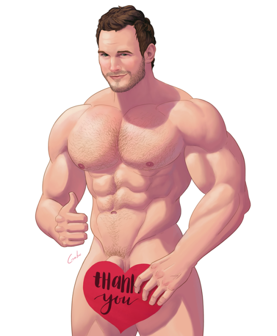 1boy abs celebrity censored chris_pratt gabo_artist guardians_of_the_galaxy human jurassic_world male male_focus male_only marvel muscles muscular muscular_male nude penis peter_quill pubic_hair six_pack starlord text thumbs_up valentine's_day