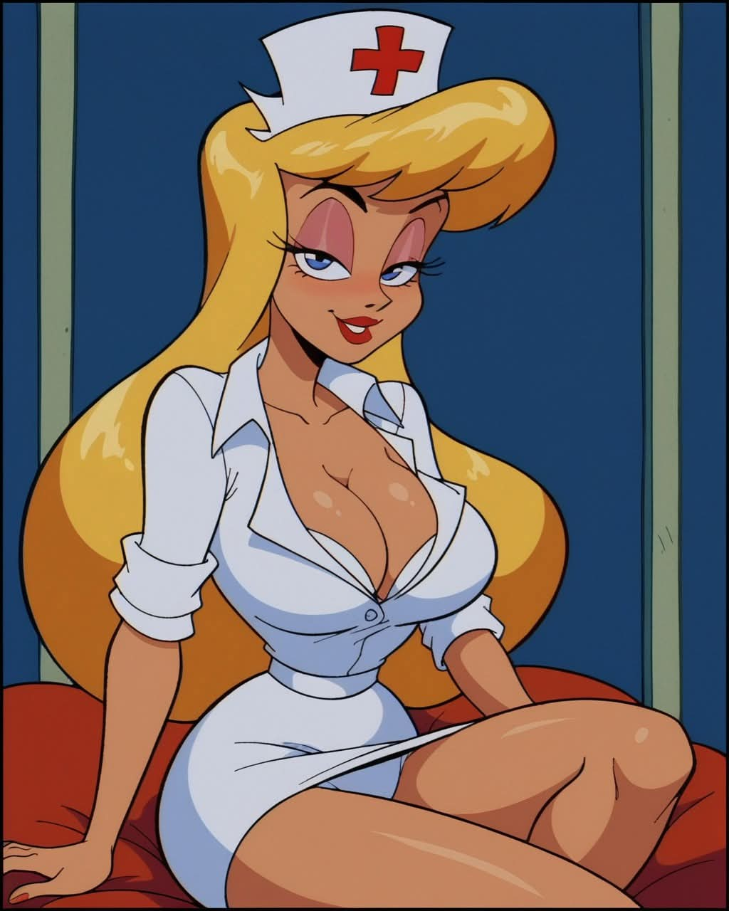 ai_generated animaniacs big_breasts blonde_hair cleavage hello_nurse looking_at_viewer nurse_uniform panties warner_bros warner_brothers