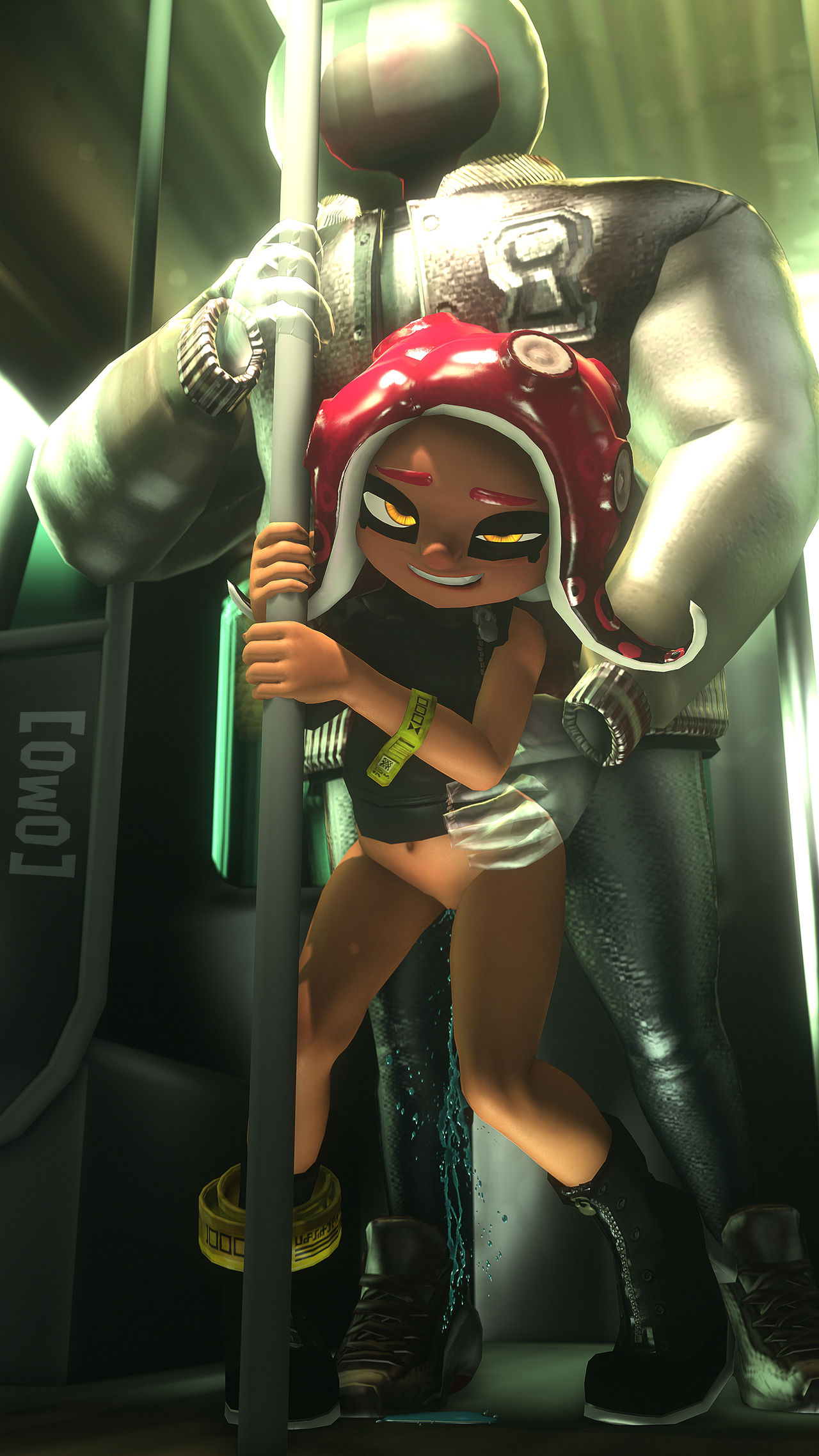 1boy anal bottomless breasts color cum cum_in_pussy female long_hair male octoling owo_sfm red_hair sex small_breasts smile splatoon splatoon_2 standing straight uncensored vaginal_penetration