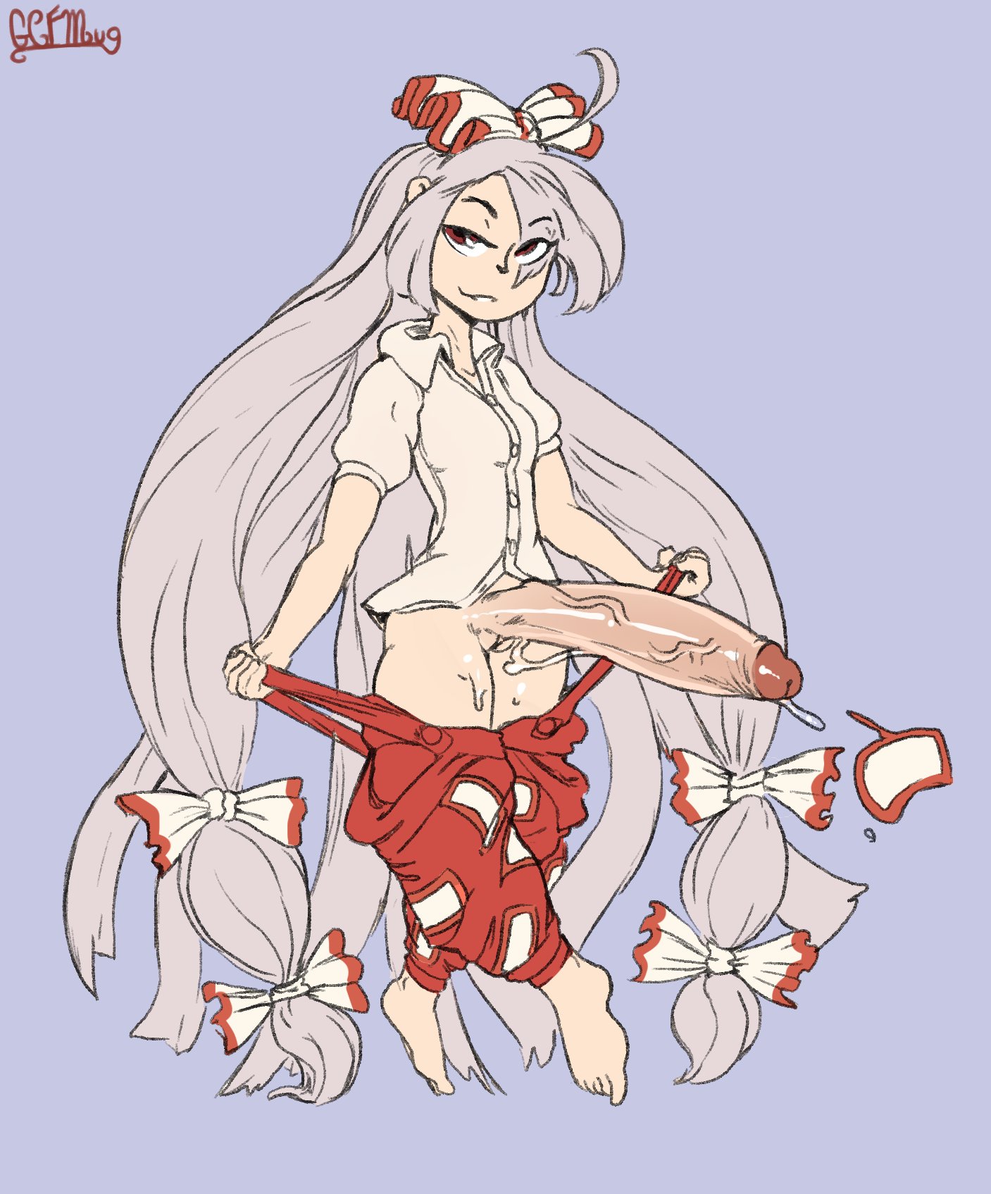 1futa, big penis, dickgirl, fujiwara no mokou, futa only, futa sans balls, futanari, gcfmug, intersex, penis, solo, solo futa, tagme, touhou