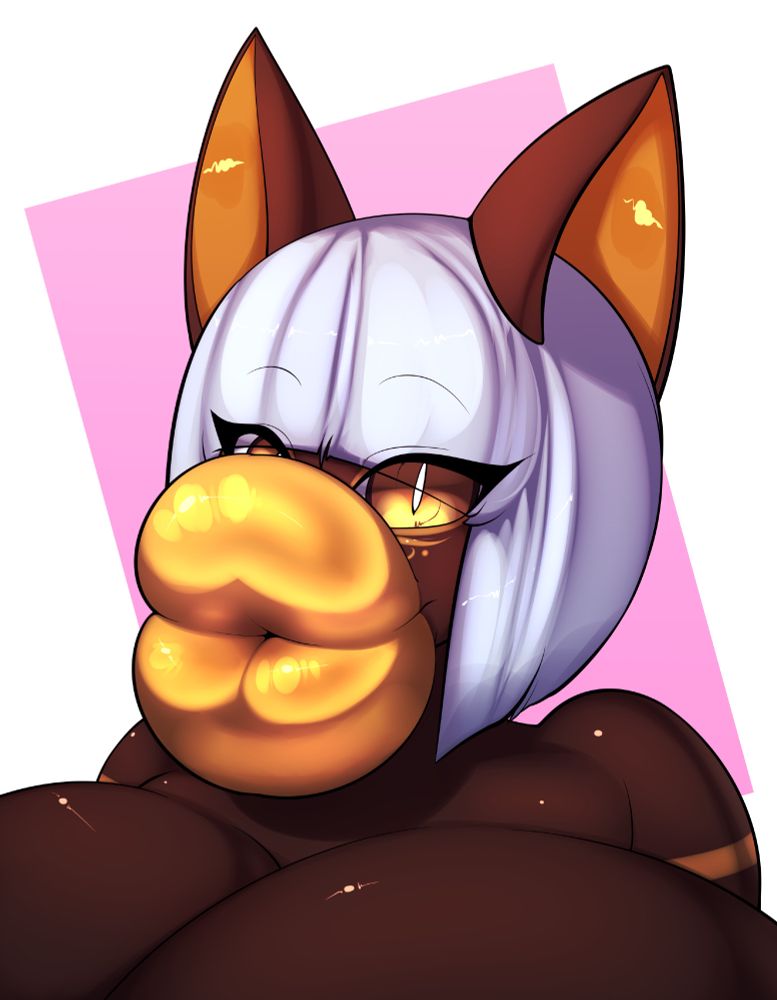 big breasts, bob cut, breasts, butterblast, cat girl, catgirl, colored, female, golden eyes, golden lipstick, hyper lips, plump lips, tagme, white hair
