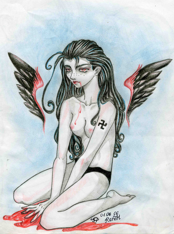 antenna_hair blood breast creepy female german_female hellsing long_hair nazi rip_van_winkle swastika traditional_art wings