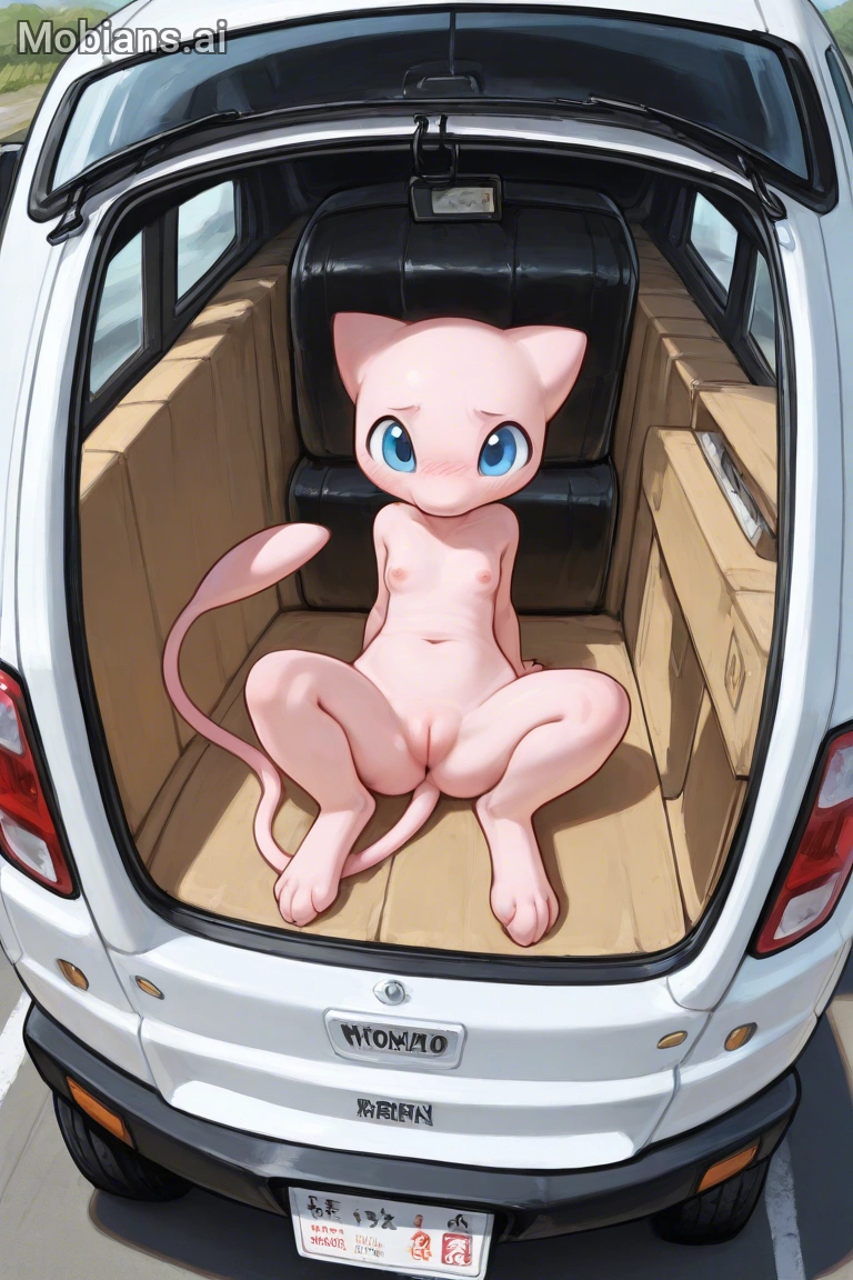 ai_generated innocent mew nude nude_female nymph pink_body pink_fur pokemon pokemon_(species) pokemon_rgby small_breasts tail truck