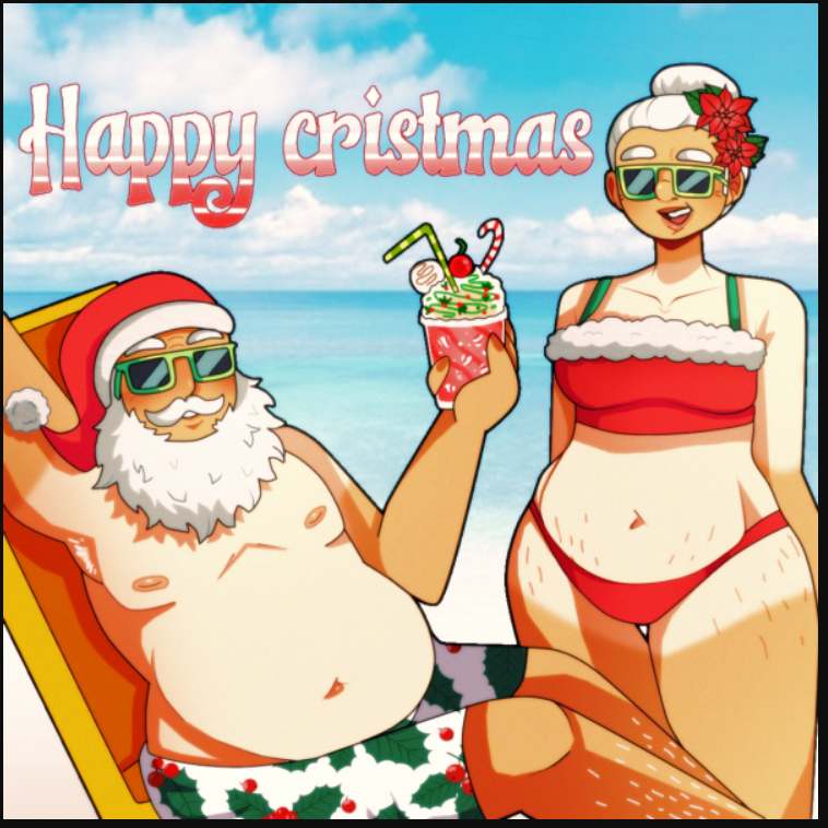 1boy 1boy1girl 1girls beach bikini christmas chubby clothed clothing flipline_studios mrs._claus not_porn papa_louie santa_claus