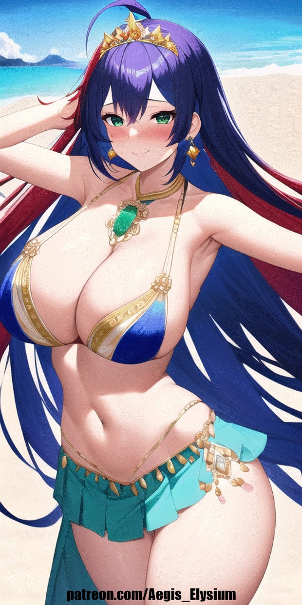 1girls aegis_elysium ai_art ai_generated alear_(female)_(fire_emblem) alear_(fire_emblem) beach bikini blue_hair breasts cape cleavage dancer dancer_outfit day elbow_gloves female_focus fire_emblem fire_emblem_engage fire_emblem_heroes gem gloves hair_ornament headpiece highres huge_breasts jewelry large_breasts long_hair looking_at_viewer mountain multicolored_hair navel nintendo patreon patreon_username red_dress red_hair sand sea seaside short_hair sky smile solo solo_focus thick_thighs thighs tiara turtleneck_leotard very_long_hair