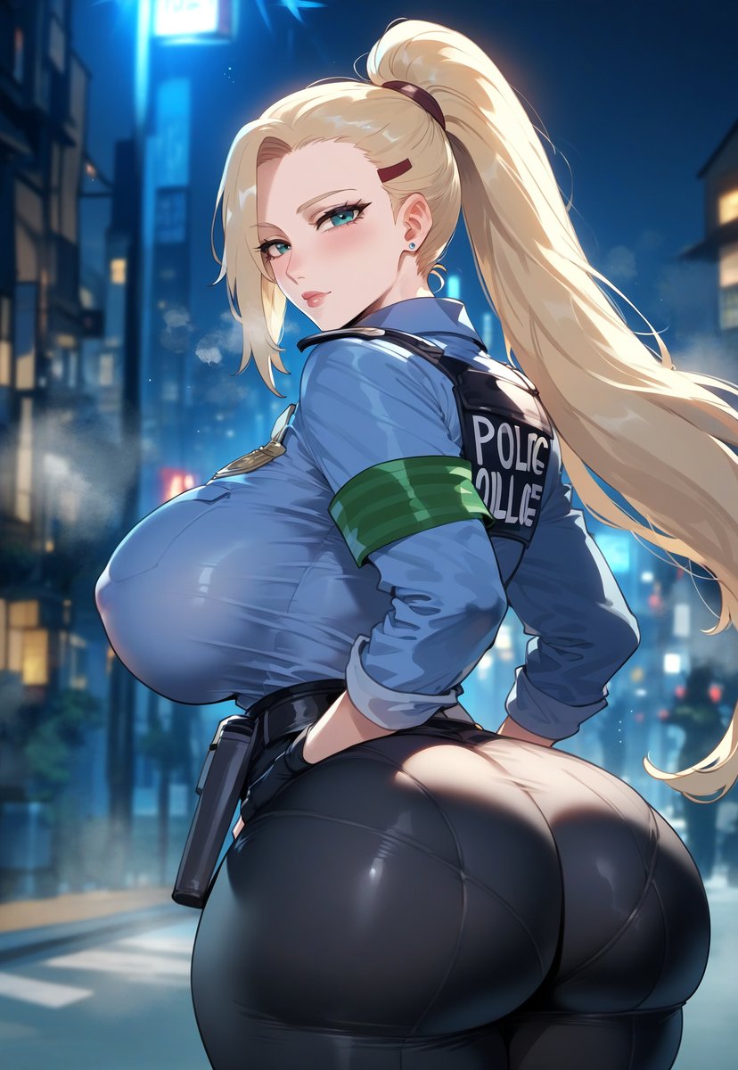 1girls ai_generated aqua_eyes armband ass bangs blonde_hair blue_eyes blue_shirt blush boruto breasts building city cityscape clothing cowboy_shot curvaceous curvaceous_female curvaceous_figure curvy curvy_figure earrings female female female_focus female_only from_behind gloves hair_ornament hairclip huge_ass huge_breasts ino_yamanaka inviting inviting_to_sex jacket jewelry large_ass large_breasts lips long_hair long_sleeves looking_at_viewer looking_back mature milf miyuai naruto naruto_(series) naruto_shippuden night outdoors pants parted_lips police police_uniform policewoman ponytail presenting presenting_ass presenting_breasts presenting_hindquarters presenting_self seductive seductive_look seductive_smile shiny shirt sky smile solo standing thick_thighs thighs tied_hair tight tight_pants uniform voluptuous voluptuous_female wide_hips