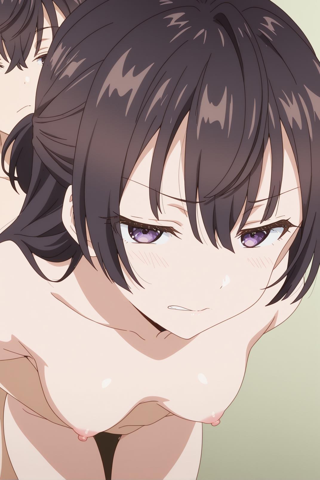ai generated, blush, breasts, brown hair, female, from behind position, naked, naked female, nipples, nude, nude female, sex, small breasts, suou yuki, tokidoki bosotto russian de dereru tonari no alya-san
