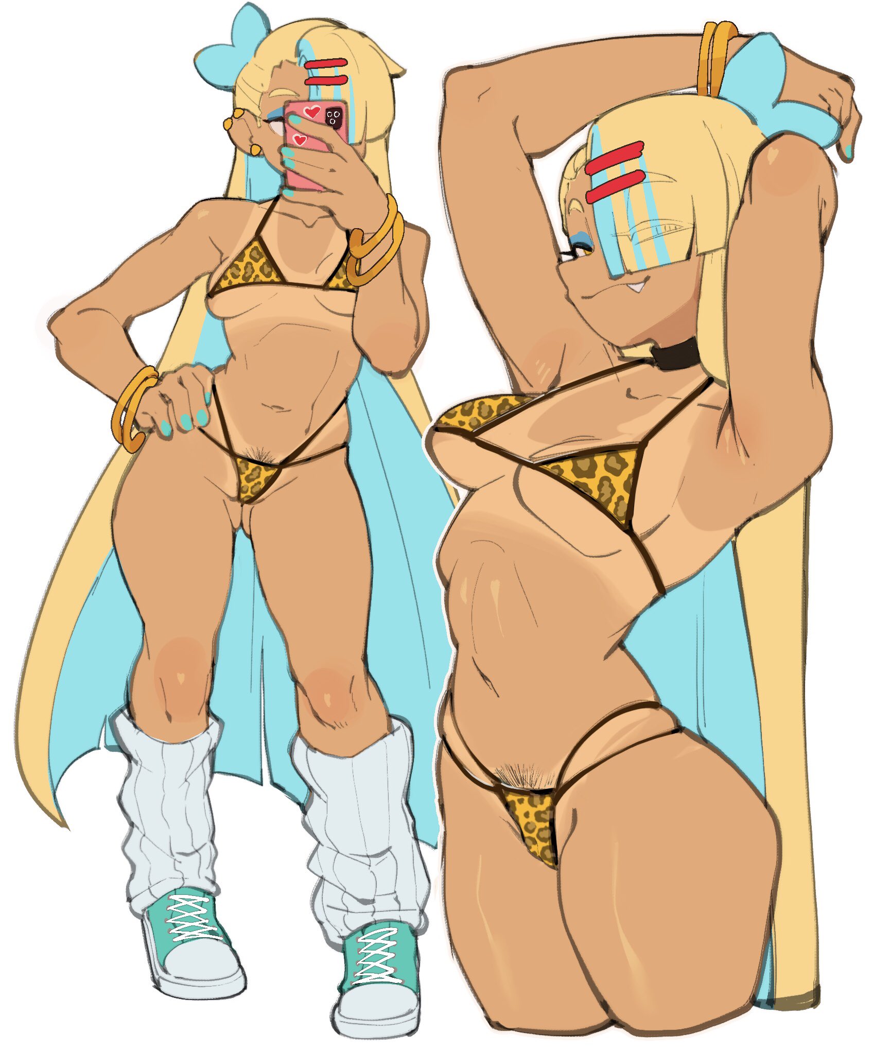 bikini, blonde hair, dark skin, dark-skinned female, female, gyaru, nudiedoodles, original, ripley (nudiedoodles), tagme