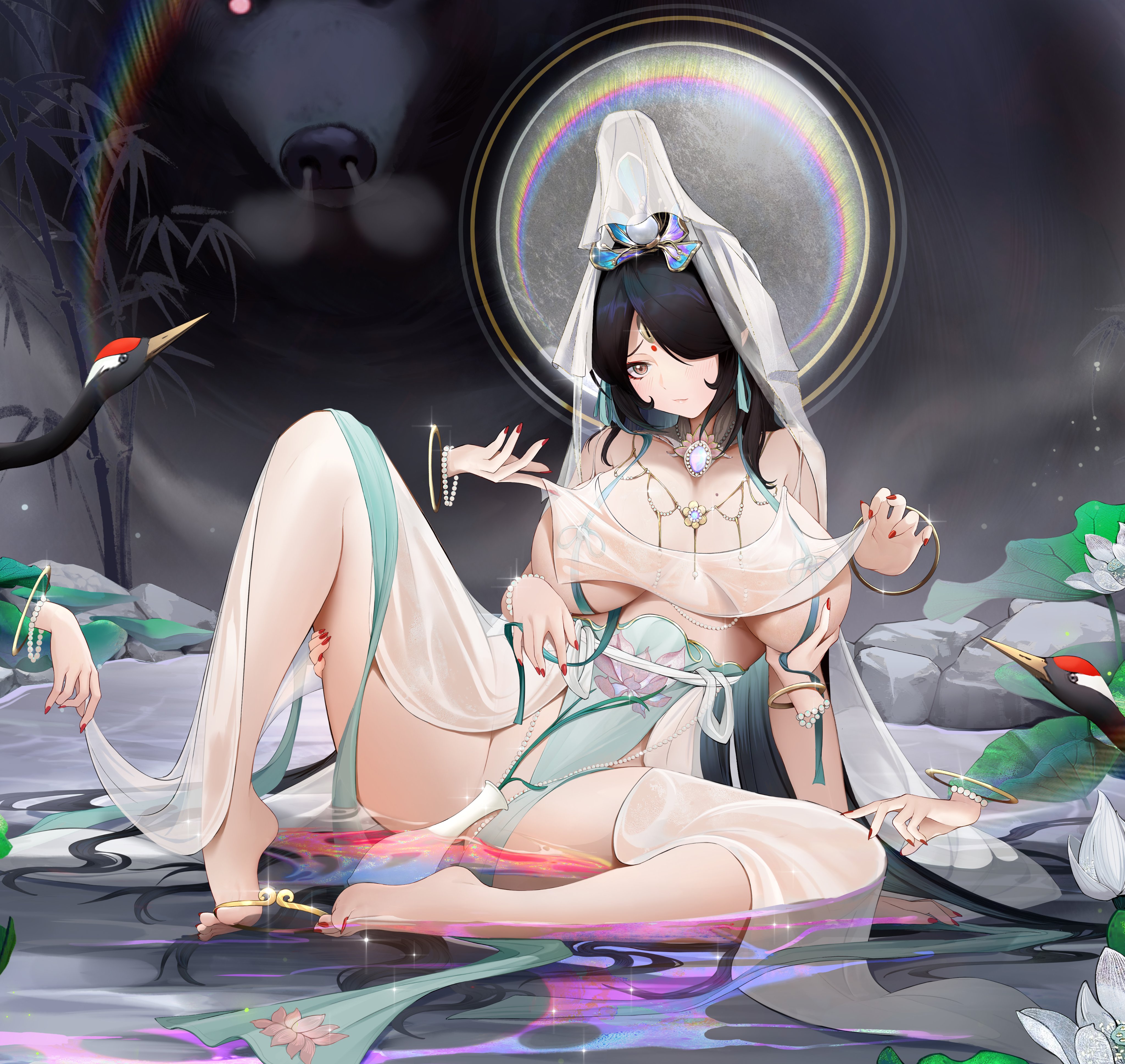 echocalypse, heimaoart, lorine (echocalypse), nipples visible through clothing, see-through, see-through clothing