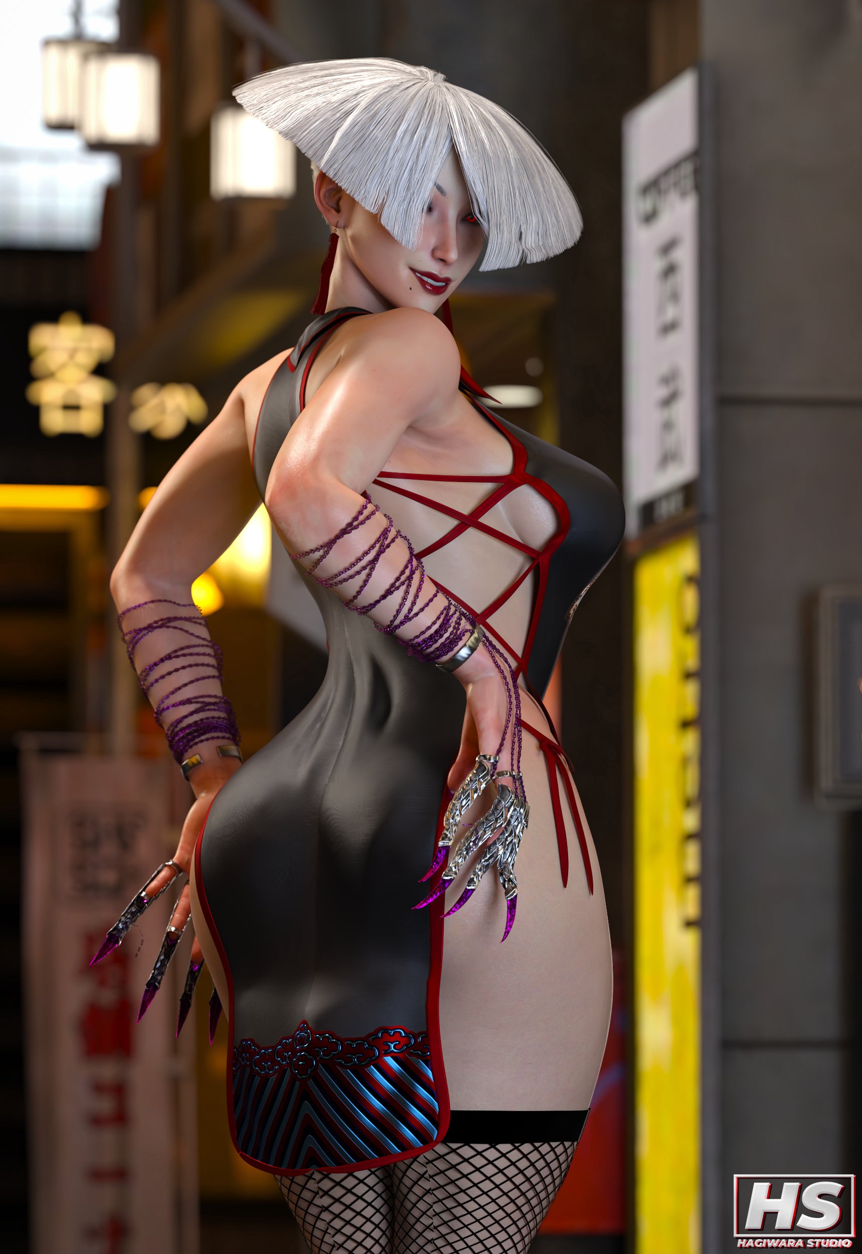 1girls, 2025, 3d, 3d (artwork), a.k.i., artist logo, artist signature, asian, asian female, ass, athletic, athletic female, bare shoulders, big ass, big breasts, big butt, breasts, busty, capcom, chains, chinese, chinese female, cleavage, color, colored, curvaceous, curves, curvy, curvy body, curvy female, curvy figure, curvy hips, fanart, female, female focus, female only, femme fatale, fishnet stockings, fishnets, full color, hagiwara studio, hair, hips, hourglass figure, large ass, large butt, light skin, light-skinned female, lipstick, looking at viewer, makeup, mole, mole under mouth, nail polish, nails, naked, naked female, naughty, pale skin, pale-skinned female, pinup, pinup pose, purple nail polish, purple nails, red eyes, red lipstick, seductive, smile, smiling, smiling at viewer, stockings, stomach, street fighter, street fighter 6, tagme, thick thighs, thighhighs, thighs, titties, video game, video game character, video game franchise, video games, white hair, wide hips