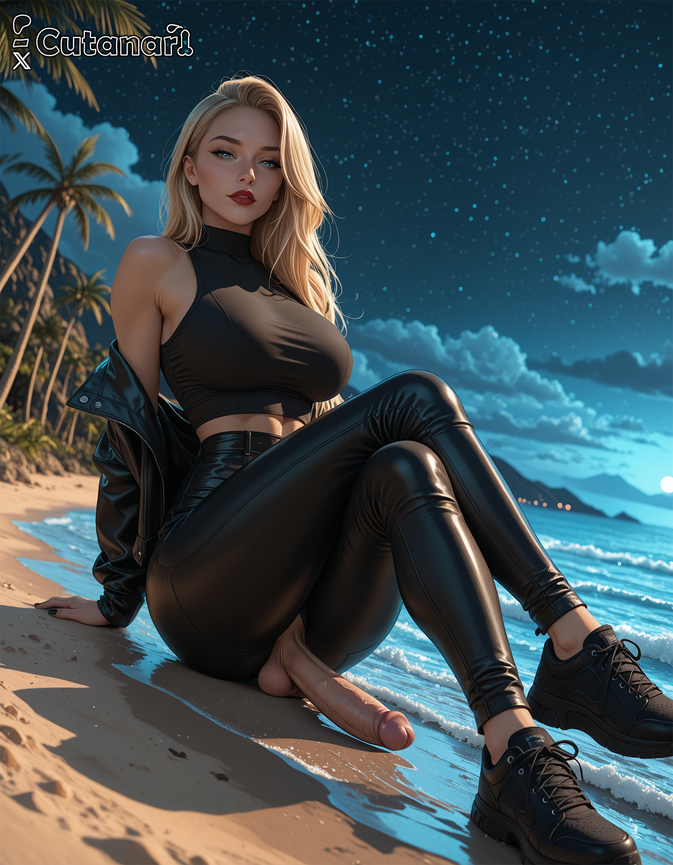 1futa, abs, ai generated, balls, big balls, big breasts, breasts, curvy, cutanari, dickgirl, futa only, futa sans pussy, futanari, intersex, looking at viewer, nipples, nude, penis, perfect body, ready to fuck, small waist, smile, solo, tan skin, testicles