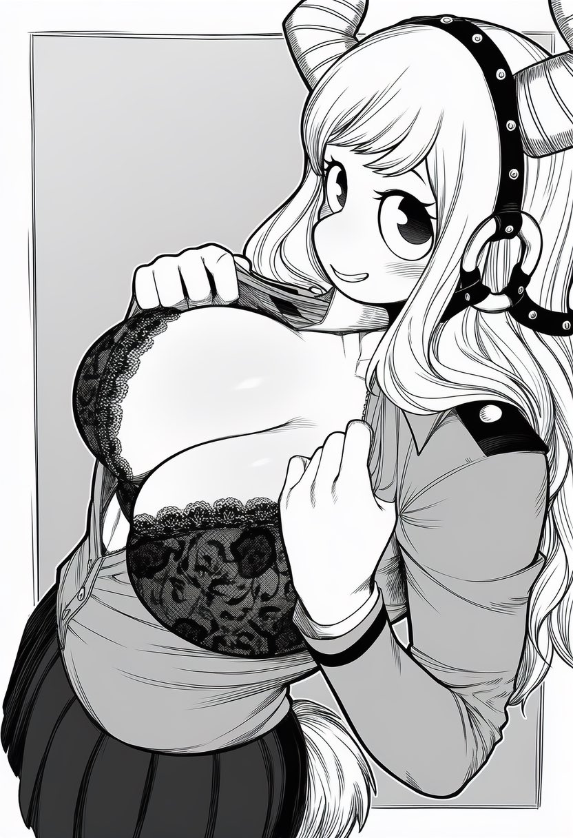 artist request, bra, breasts, class 1b, cleavage, female, greyscale, large breasts, looking at viewer, my hero academia, skirt, tagme, tits out, tsunotori pony