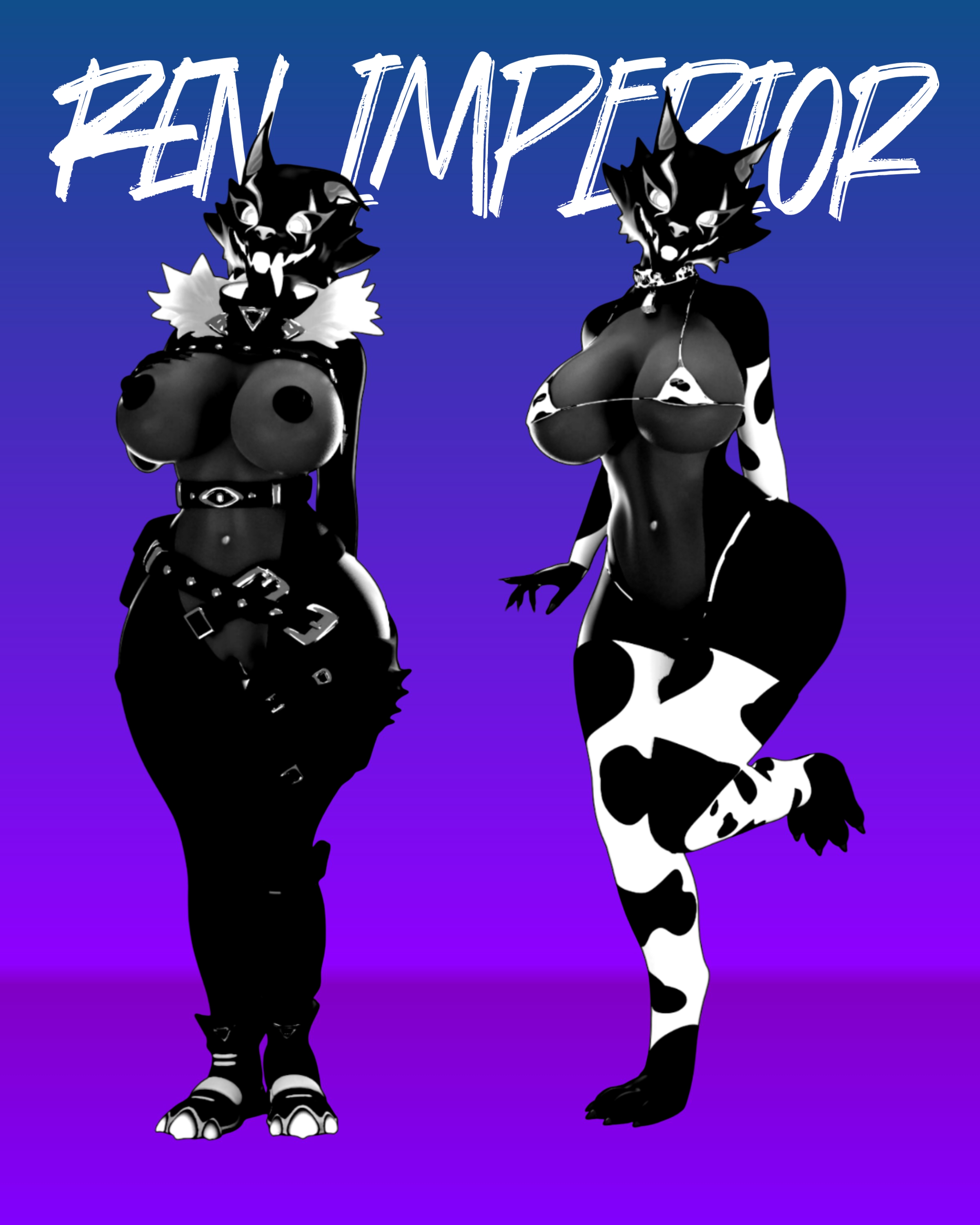 anthro, big ass, big breasts, big butt, big cheeks, big thighs, black body, breasts, duo, female, fortnite, furry, furry female, furry only, highwire (fortnite), huge breasts, model pose, pack leader highwire, ren imperior, staying, twins