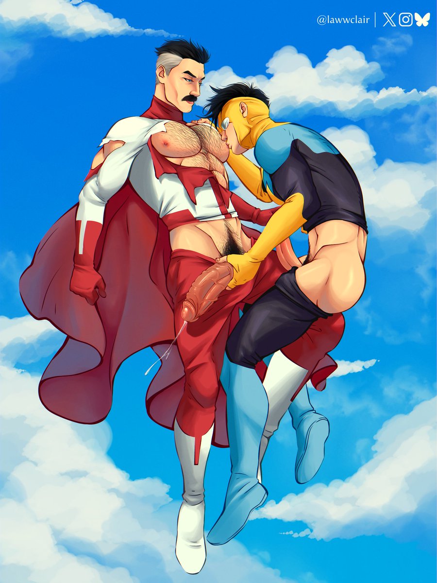 big pecs, big penis, cape, chest hair, cum, daddy, dilf, father, father and son, gay, grabbing, grabbing penis, hairy, hairy chest, hairy male, hand on penis, huge cock, incest, invincible, invincible (superhero), invincible (tv series), lawwclair, male, mark grayson, mask, masked, masked male, muscular, muscular male, nolan grayson, omni-man, penis, precum, ripped clothing, sucking, sucking nipples, thick penis, viltrumite, yaoi