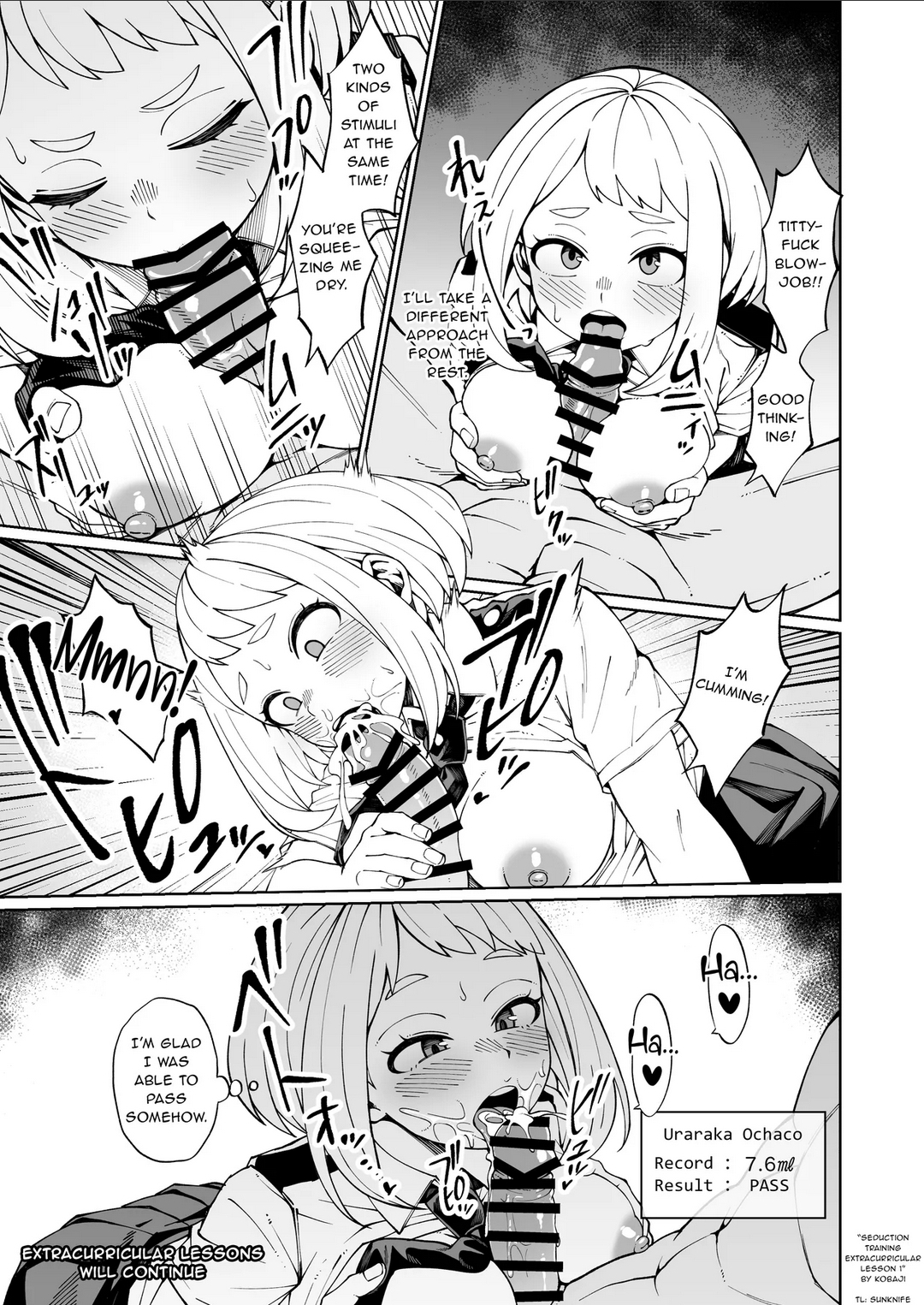 big breasts, blowjob, boku no hero academia, breasts, busty, busty female, busty teenager, competition, cum, cumshot, cumshot into mouth, female, my hero academia, ochako uraraka, paizuri, paizuri fellatio, paizuri lead by female, teenager, uraraka ochako