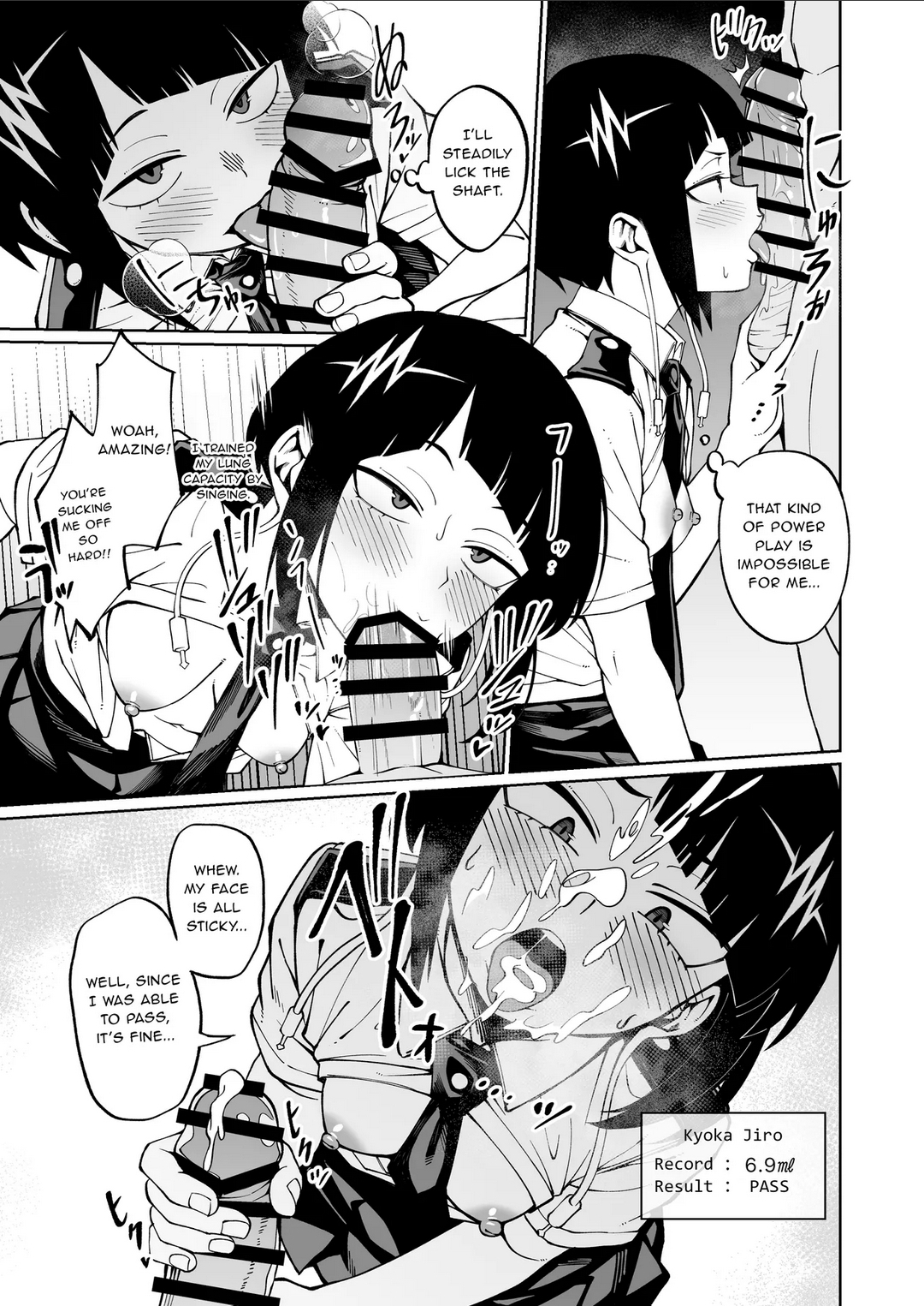 1boy, 1girls, blowjob, blowjob only, boku no hero academia, doujin, english text, female, jiro kyoka, jirou kyouka, kyoka jiro, kyouka jirou, male, monochrome, my hero academia, oral, oral sex, penis, text