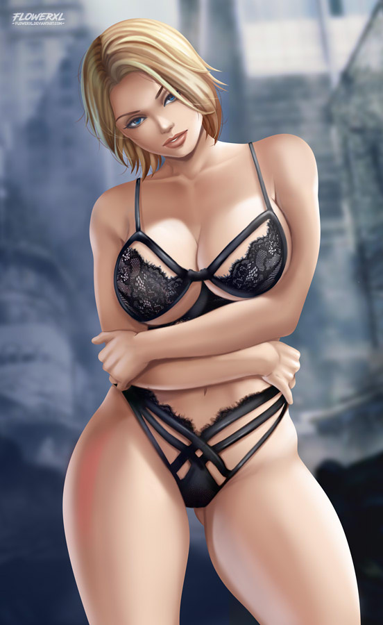 1girls, big boobs, big breasts, blonde hair, blue eyes, bra, breasts, cleavage, dc, dc comics, female, female only, flowerxl, karen starr, large breasts, lingerie, looking at viewer, panties, power girl, solo, superman (series)