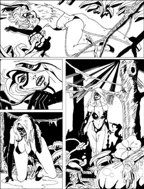 arm_gloves bikini black_and_white bondage comic cum_on_panties dangerbabecentral domino_mask esha_the_thief female flower flowers gloves heels high_heels long_gloves long_hair mask masked mister_x_(artist) plant rape sketch sleeping tagme tentacle tentacle_sex unconscious waking_up