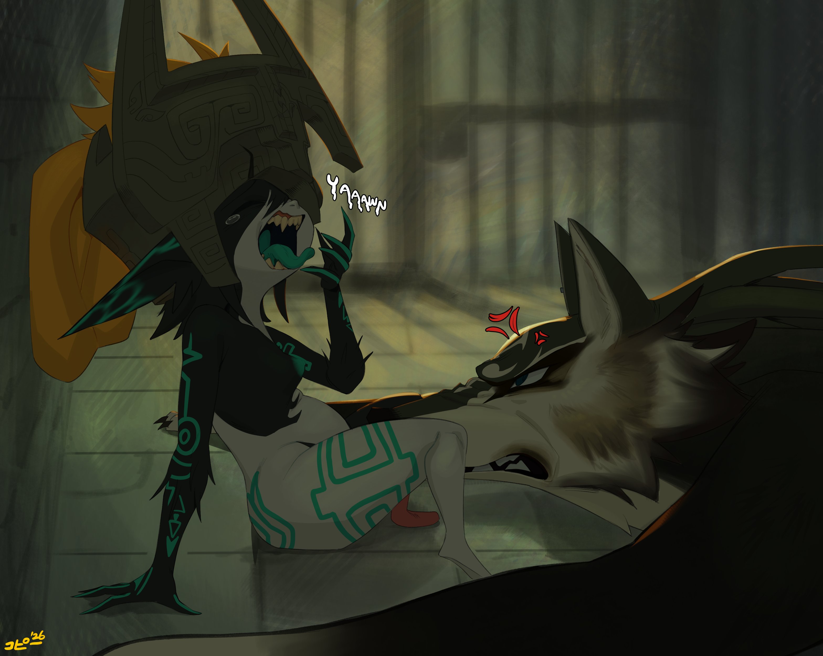 1animal, 1boy, 1girls, animal, female, female focus, imp midna, link, male, midna, size difference, straight, the legend of zelda, thehumancopier, twilight princess, wolf, wolf link