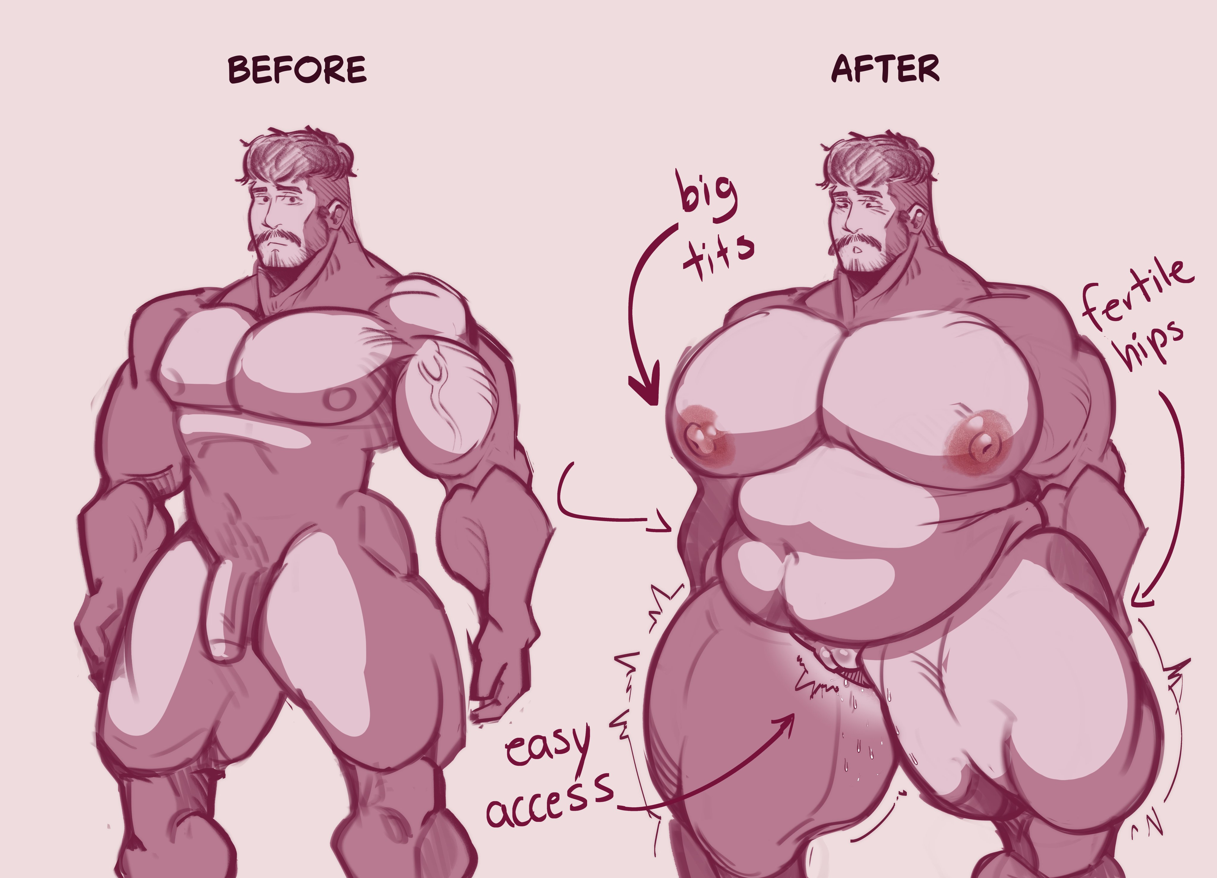 1boy, bear (body type), big belly, big pecs, big tits, busty, chubby, chubby belly, cuntboy, cuntboy dilf, cuntified, daddy, dilf, fauwnus, forced transformation, gender transformation, huge pecs, huge tits, male, male only, male weight gain, muscular, muscular male, overweight male, solo, solo male, transformation, weight gain