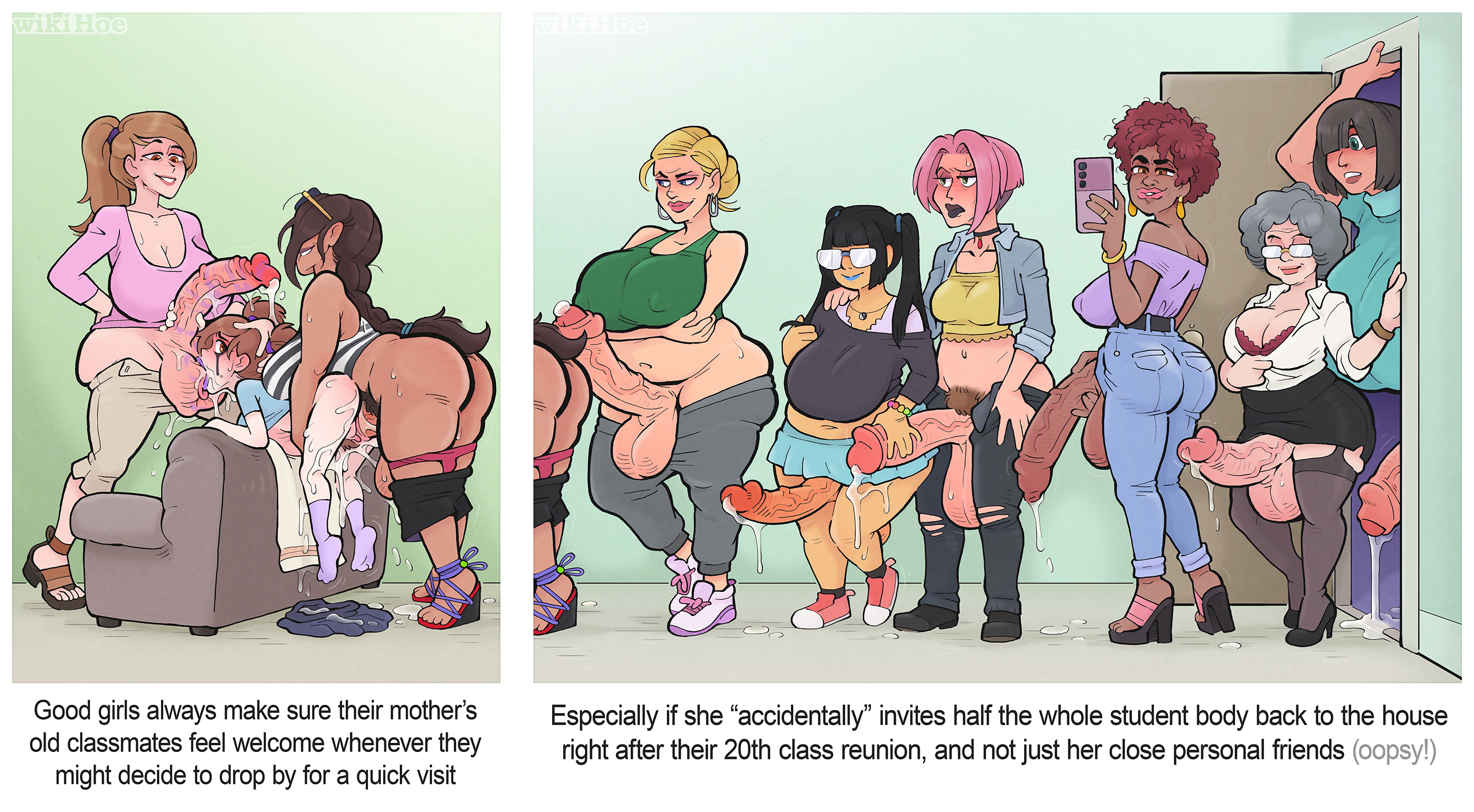 1girls, 6+futas, 8futas, afro, age difference, asian, asian female, big breasts, big penis, blonde hair, braid, braided hair, braided ponytail, breasts, brown eyes, brown hair, clothed, clothed female, clothed futa, clothing, cum, cum inside, dark skin, dark-skinned female, daughter, dialogue, ear piercing, earrings, english text, erection, female, futa on female, futa penetrating female, futa pubic hair, futa/female, futanari, gangbang, glasses, good girl (phrase), grabbing penis, grey hair, holding, holding object, holding phone, huge cock, incest, licking, licking balls, long hair, looking at viewer, medium breasts, medium hair, mother, mother and daughter, multiple futa, on phone, open clothes, original character, penetration, penis, penis grab, phone, piercing, piercings, pink hair, ponytail, precum, pubic hair, questionable consent, sex, sex from behind, short hair, smile, sparrow (artist), testicles, text, tongue, tongue out, twintails, uncensored, vaginal, vaginal penetration, vaginal sex, vein, veins, veiny, veiny penis, wikihow