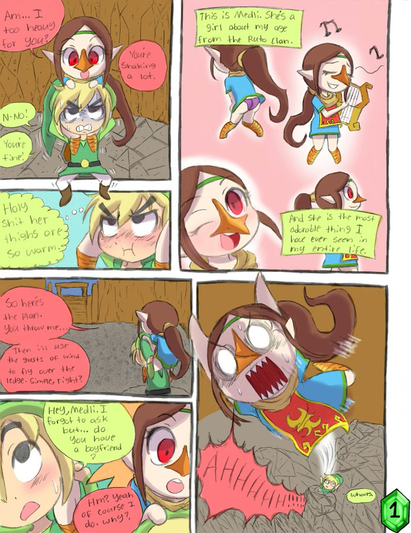 comic english_text harp jealous link medli panties redmatzoo the_legend_of_zelda thighs toon_link wind_waker winking