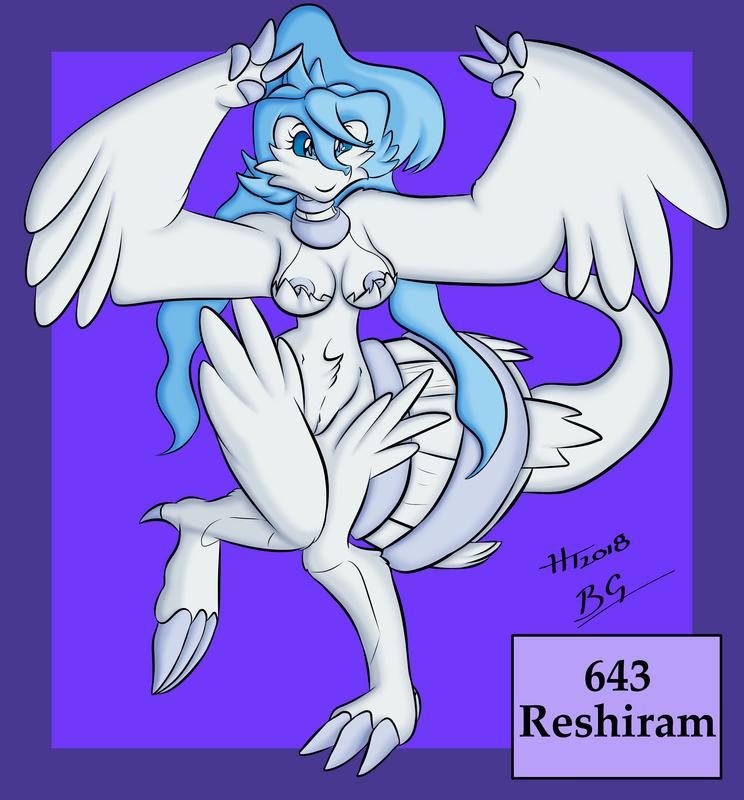 anthro anthrofied bernardol22 breasts female hair hitori09 legendary_pokémon nintendo nipples nude original_character pinup pokémon_(species) pokemon pose pussy reshiram simple_background sketch solo v_sign video_games