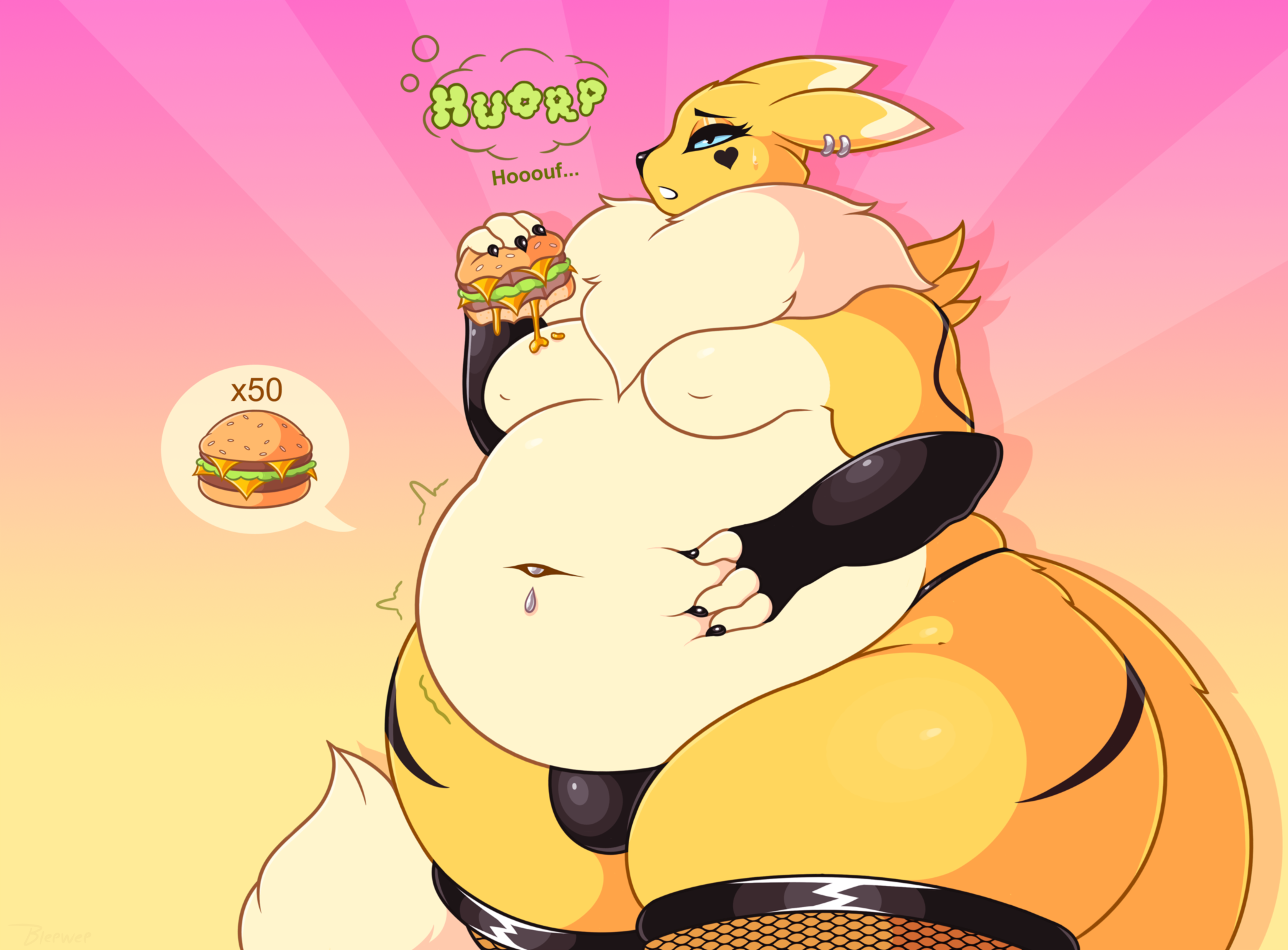 1boy, anthro, blepwep, bulge, chubby, chubby femboy, digimon, fat, fat femboy, femboy, fur, furry, huge belly, male, male only, navel piercing, overweight, overweight femboy, renamon, solo, solo male