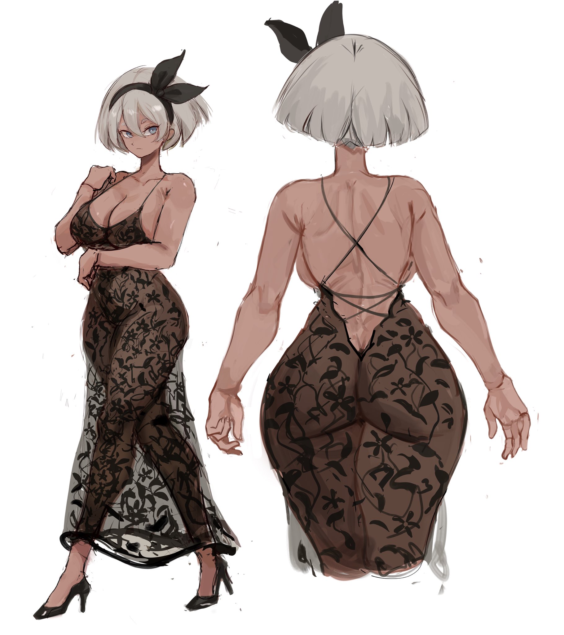ass, bea (pokemon), big ass, big boobs, big breasts, big butt, big tits, blue eyes, boobs, breasts, bubble ass, bubble butt, butt, dress, fat ass, fat butt, female, female focus, female only, grey hair, high heels, large ass, large boobs, large breasts, large butt, large tits, lingerie, lingerie only, pokemon, pokemon ss, rakeemspoon, see-through, see-through clothing, tits, titties