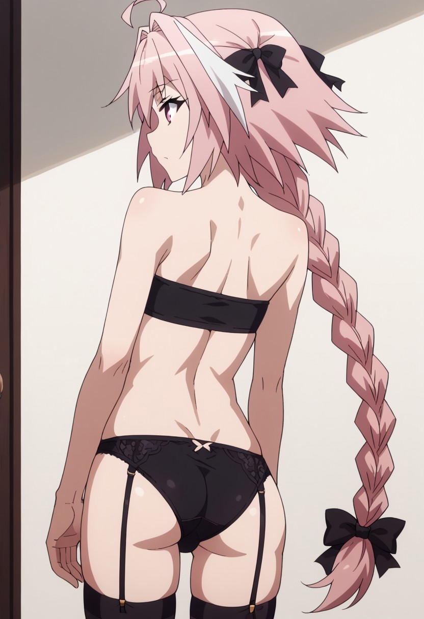 ai_generated ass astolfo_(fate) astolfo_(saber)_(fate) back_view fate_(series) femboy femboy_only lingerie pink_hair