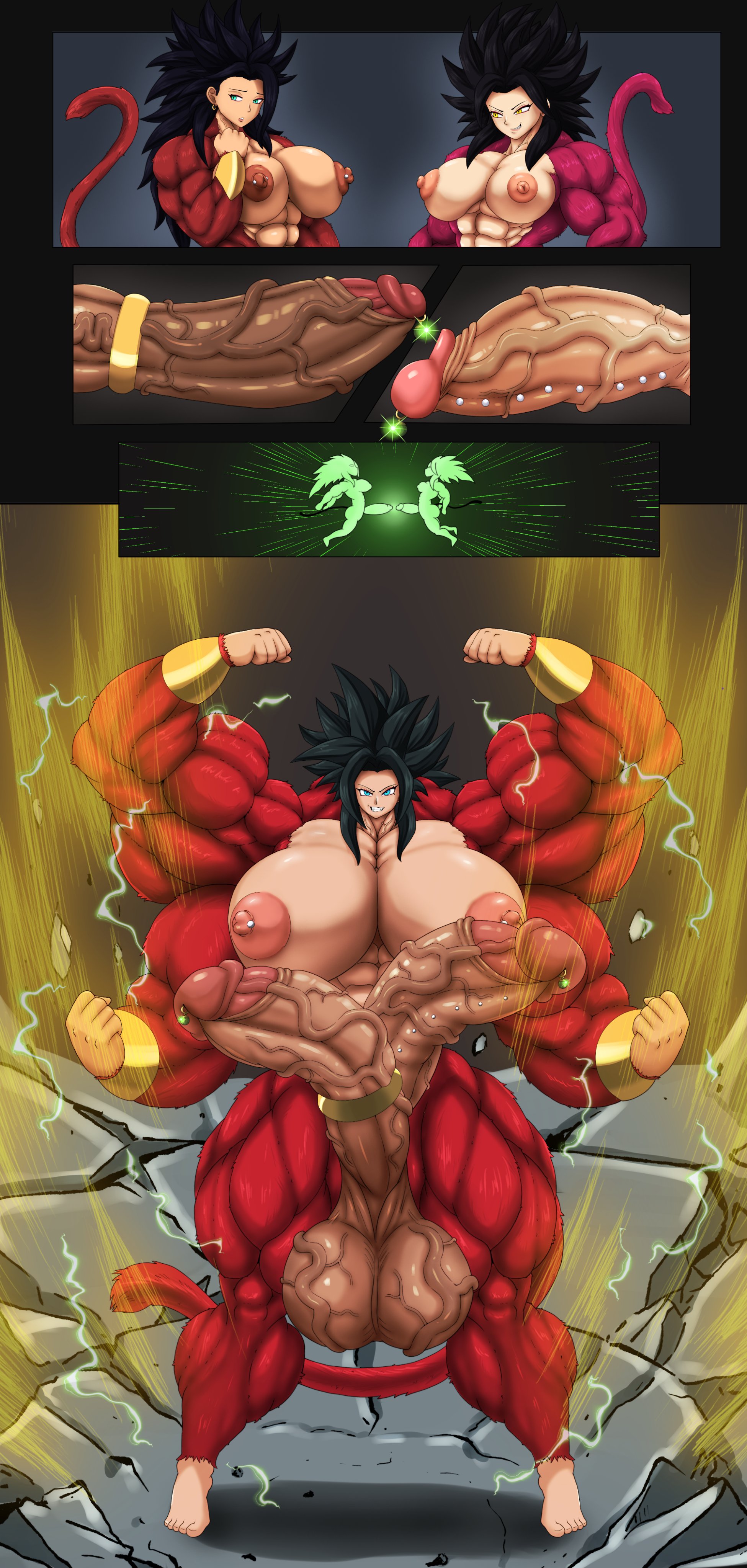 abs, alternate muscle size, caulifla, diphallia, diphallism, dragon ball, dragon ball super, futanari, hazel iic, hyper muscles, intersex, kale, kefla, multi arm, multi genitalia, multi limb, multi penis, muscle growth, muscles, muscular, muscular futa, penis