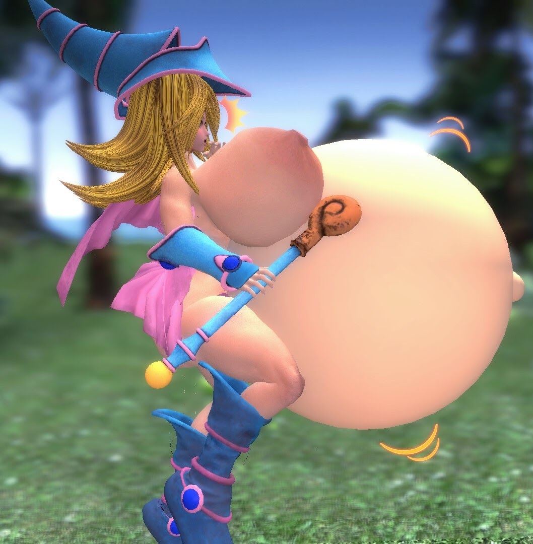 belly_expansion big_areola big_belly big_breasts bloated blonde_hair boots cgi dark_magician_girl garry&#039;s_mod green_eyes hat inflation nipples sleeves surprised wand yu-gi-oh!