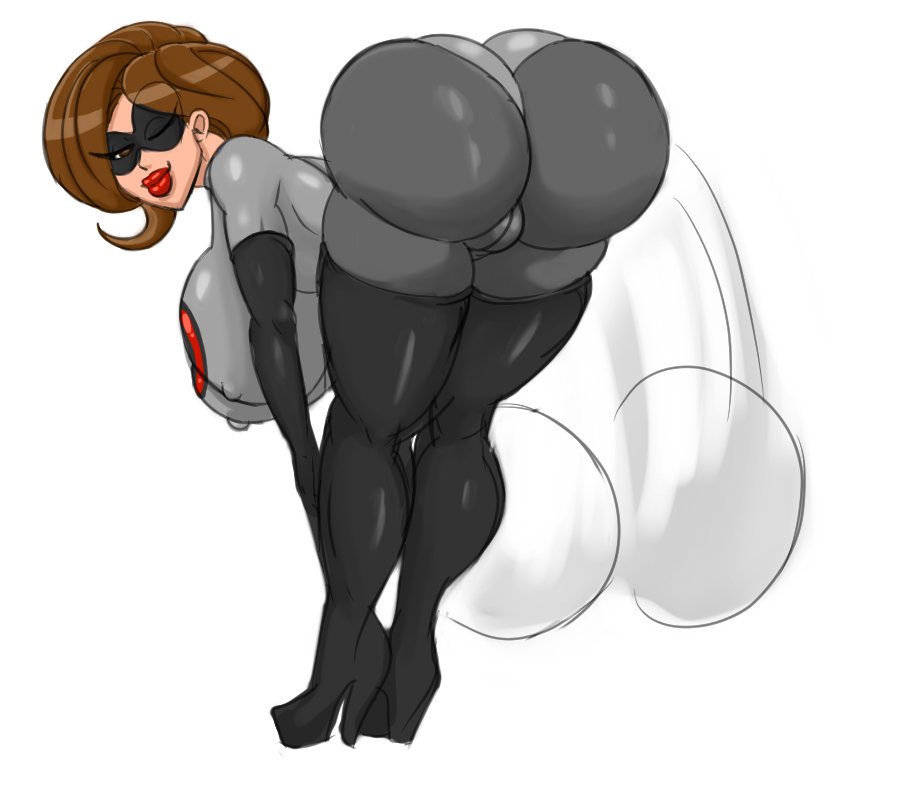 1girls, alternate costume, armwear, ass, back view, bent over, big ass, big breasts, big butt, black gloves, bodysuit, boots, breasts, brown eyes, brown hair, bubble ass, bubble butt, busty, closed eyes, clothing, curvy, disney, domino mask, elastigirl, elastigirl (the incredibles 2 supersuit), elbow gloves, erect nipple, erect nipples, eyewear, female, female only, footwear, gloves, handwear, helen parr, high heel boots, high heels, hourglass figure, human, legwear, lipstick, looking at viewer, looking back, makeup, mask, mature, milf, naked, nipple bulge, nipples, one-eye closed, pixar, pose, posing, red lipstick, shiny, shiny skin, short hair, smooth skin, solo, standing, sun1sol, superheroine, the incredibles, the incredibles 2, thick lips, thong, twerking, voluptuous, white background, wide hips, wink