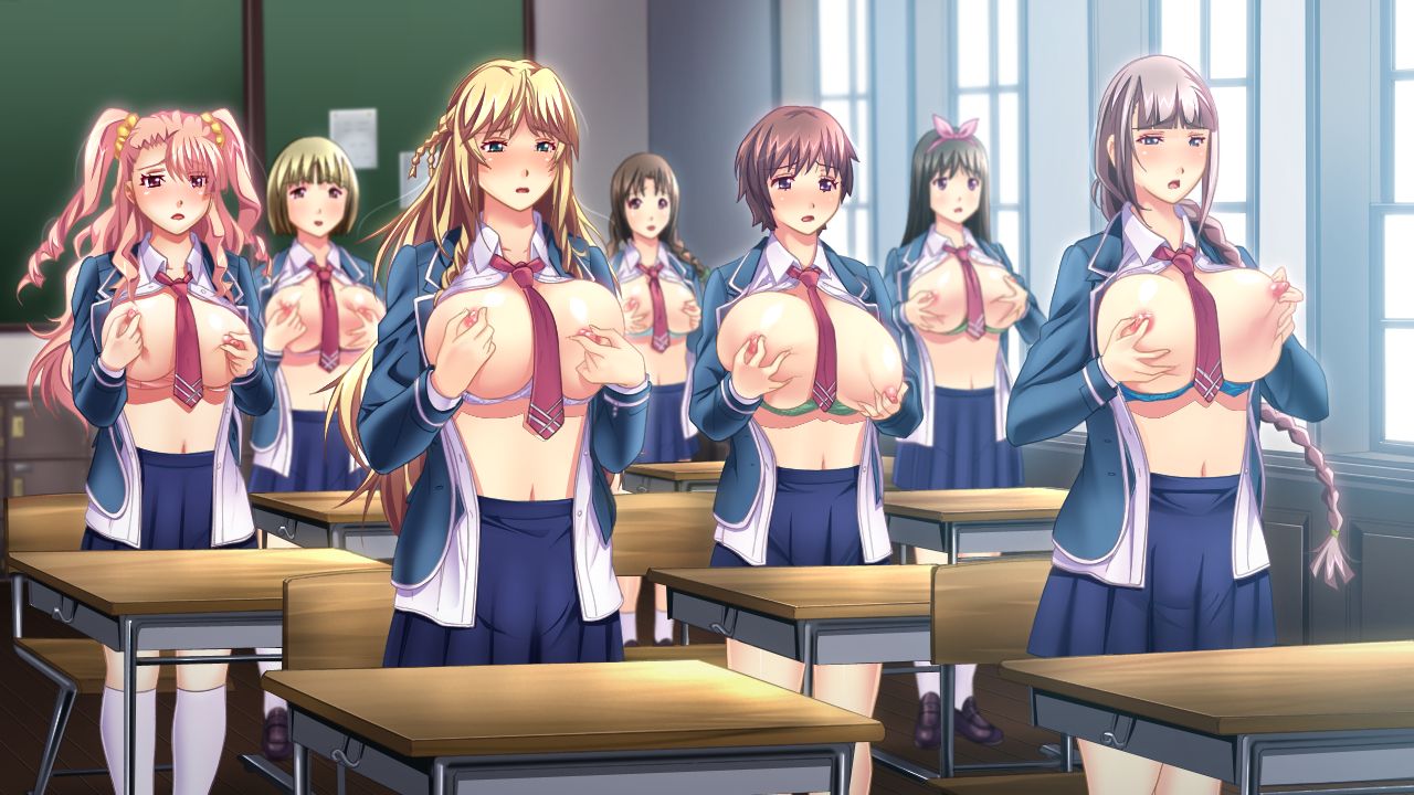 7girls breast_masturbation breasts breasts_out breasts_out_of_bra breasts_out_of_clothes female female_only fujimi_(kyonyuu_reijou_mc_gakuen) fukunaga_koharu game_cg gigantic_breasts grabbing_breasts grabbing_nipples hamada_(kyonyuu_reijou_mc_gakuen) huge_breasts hyper_breasts kamiizumi_rio kisshouji_arisa kuga_yuriko kyonyuu_reijou_mc_gakuen large_breasts masturbation masturbation_under_clothes necktie nipples school school_chair school_desk school_uniform schoolgirl window