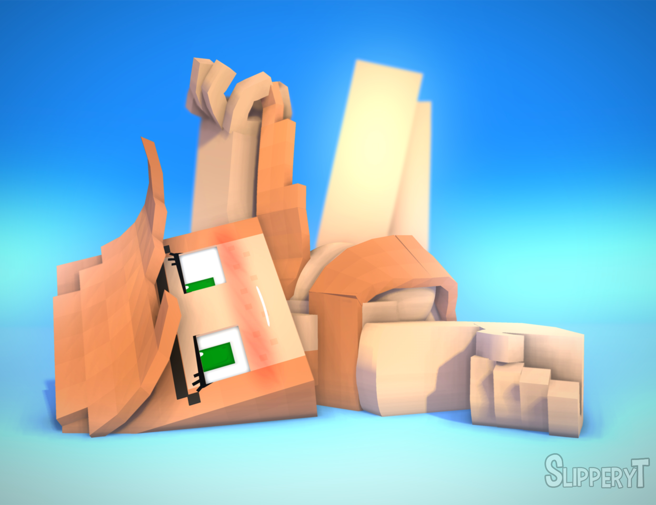 1girls, 3d, amber green (slipperyt), blue eyes, female, horny female, humanoid, lying on back, mine-imator, minecraft, nude, orange hair, outside, slipperyt, solo, tagme