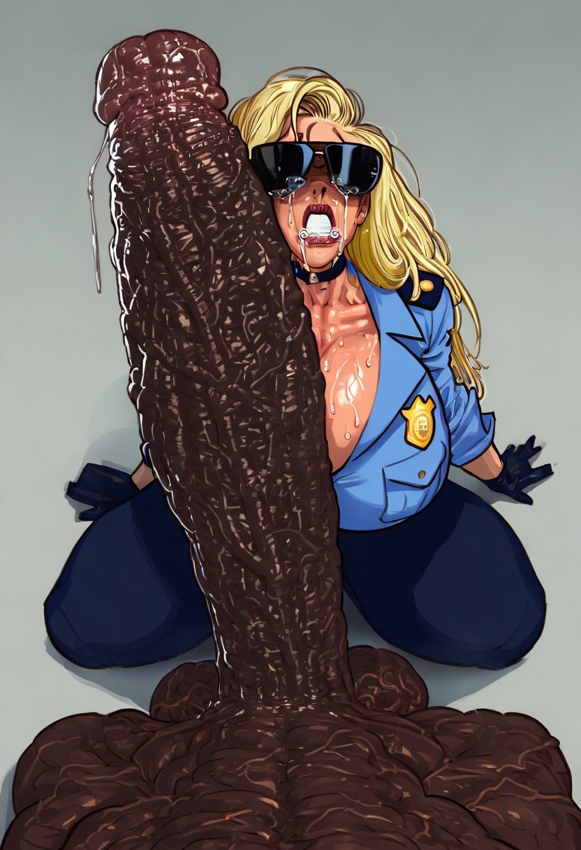 ai_generated big_breasts big_penis dark-skinned_male gwee huge_cock large_breasts police police_uniform policewoman veiny_penis very_long_penis