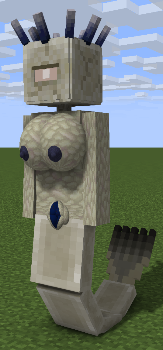 3d areolae breasts clouds elder_guardian guardian_(minecraft) iamcringe large_breasts minecraft monster monster_girl nipples nude outdoors pussy tagme