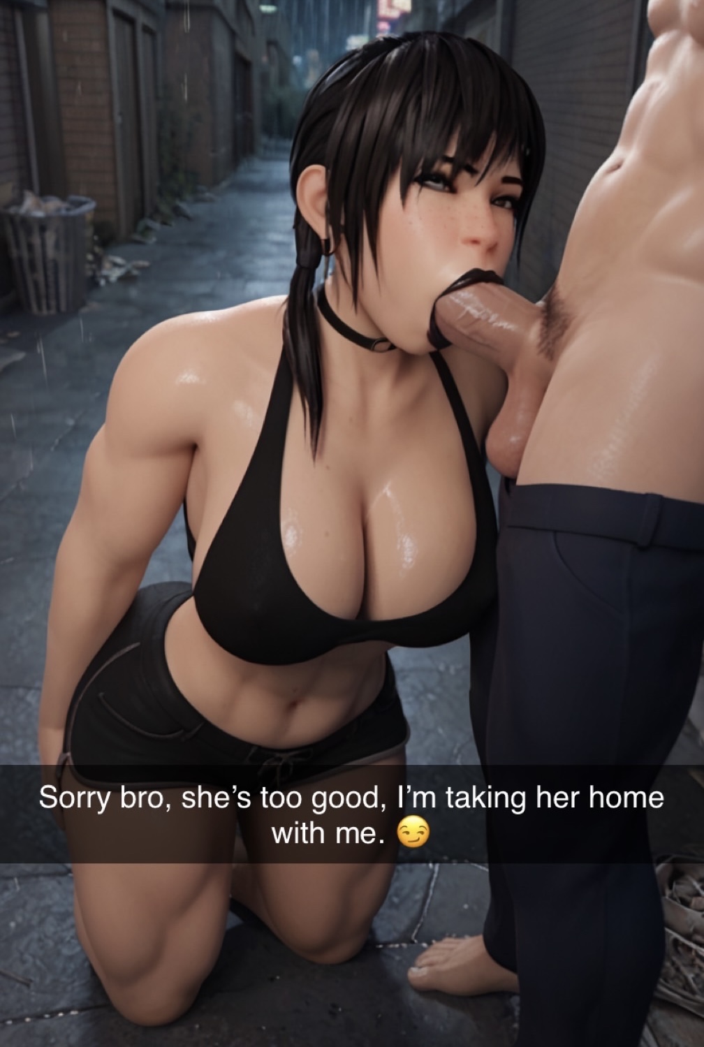 1boy 1girls 3d 3d_(artwork) ai ai_generated alley alleyway big_ass big_breasts big_penis black_hair black_lipstick blowjob cheating cheating_girlfriend cheating_wife cuck cucking_viewer cuckold cuckold_pov emo fellatio female goth goth_girl kali(oc) medium_hair netorare non-con non-consensual non_con non_consensual ntr oral oral_rape oral_sex radnsad rape raped snapchat submissive sucking sucking_penis text thick_thighs twintails