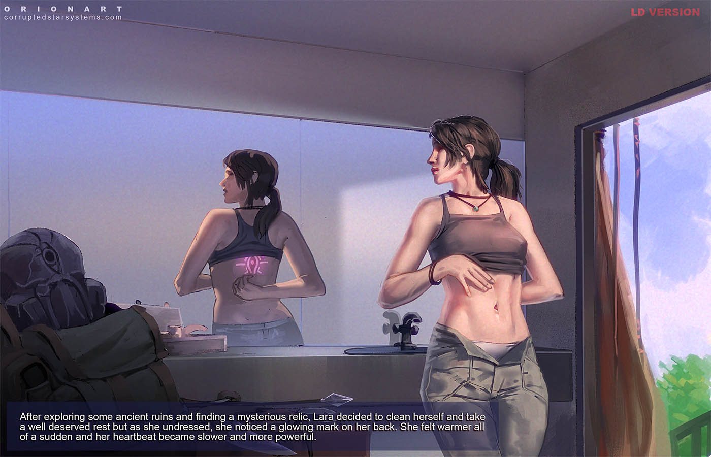abs, big breasts, big clitoris, body modification, breasts, breasts out, busty, clitoris, color, corruption, expansion, female, female protagonist, giant dildo, growing, growth, lara croft, lara croft (survivor), magic, masturbation, milk, modification, mutation, open mouth, orionart, parasite, pussy, text, tomb raider, tomb raider (survivor), tongue, tongue out, url, watermark