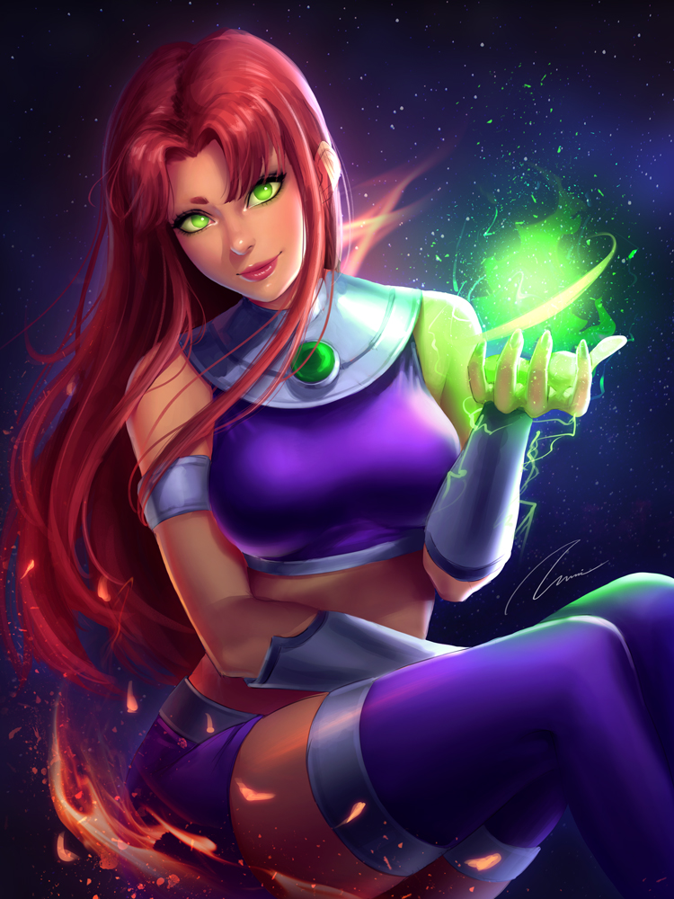 1girls, boots, dc, dc comics, female, solo, starfire, teen titans, umigraphics, umitaro