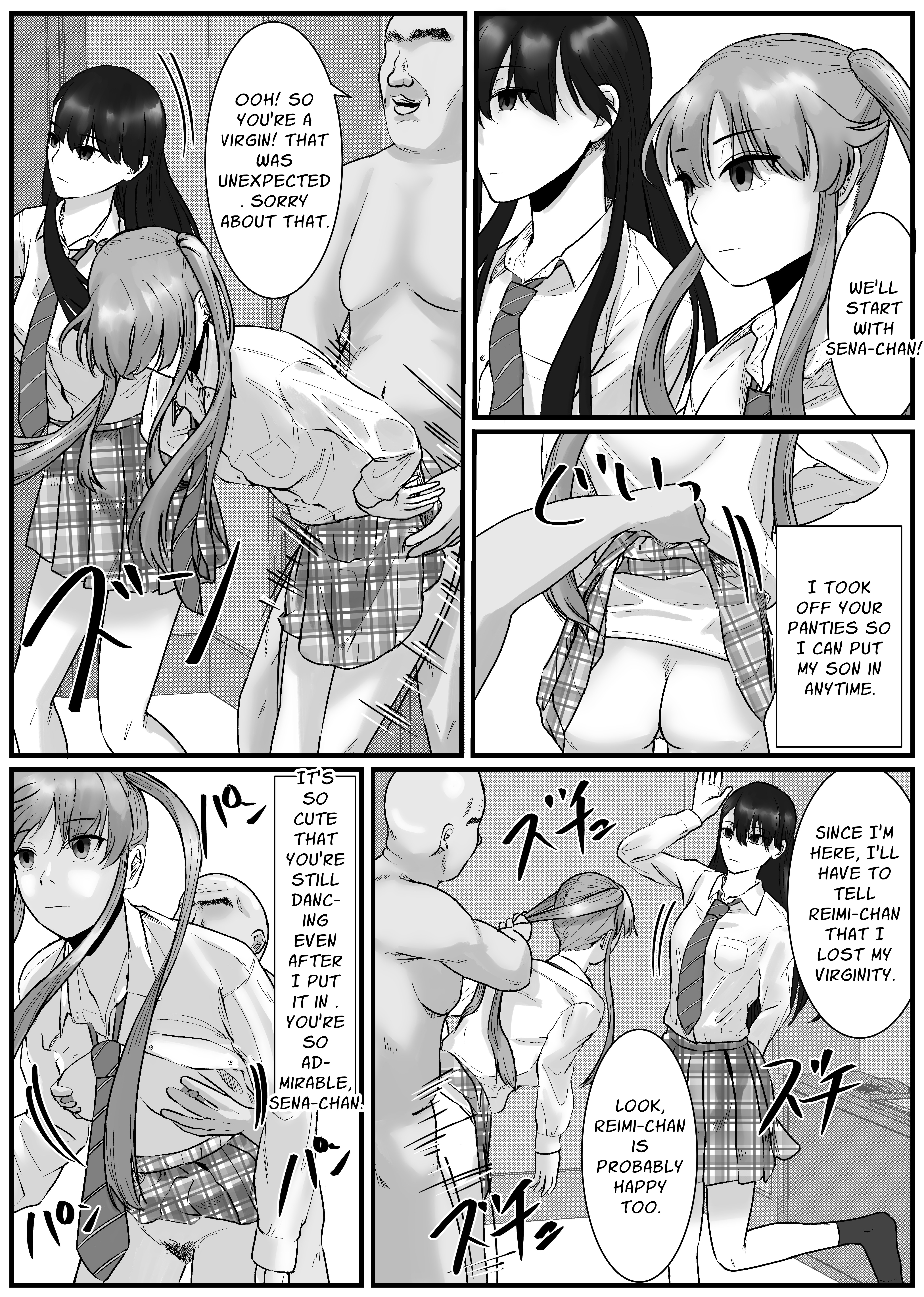 absurd res, absurdres, age difference, altered common sense, ass, ass grab, bad end, breast grab, breasts, change in common sense, clothed rape, comic page, common sense change, dancing, defloration, deflowering, degradation, dialogue, disinterested, doujinshi, emotionless, emotionless female, emotionless sex, empty eyes, female, fondling breasts, grabbing ass, grabbing breast during sex, grabbing breasts from behind, greyscale, hair pull, hard translated, human sex toy, hymen torn, hypnosis, hypnosis sex, hypnotized female, hypnotized personality change, hypnotized presentation, hypnotized sex, imminent ejaculation, indifference, indifferent, japanese text, male, mind alteration, mind control, miniskirt, molestation, molesting, nenpa, oblivious, oblivious sexualization, oblivious to hypnosis, open shirt, original, penis, plaid skirt, pulling hair, pussy, rape, rapist and victim, reimi (nenpa), school skirt, school uniform, sena (nenpa), sex doll transformation, sex slave, short skirt, skirt, skirt lift, skirt lifted, skirt lifted by another, speech bubble, tech control, text, thought bubble, thrusting hard, thrusting into pussy, transformation, translated, ugly bastard, ugly man, unamused, unamused sex, unaware, unaware hypnosis, unwashed penis, utter domination, vaginal penetration, virginity loss