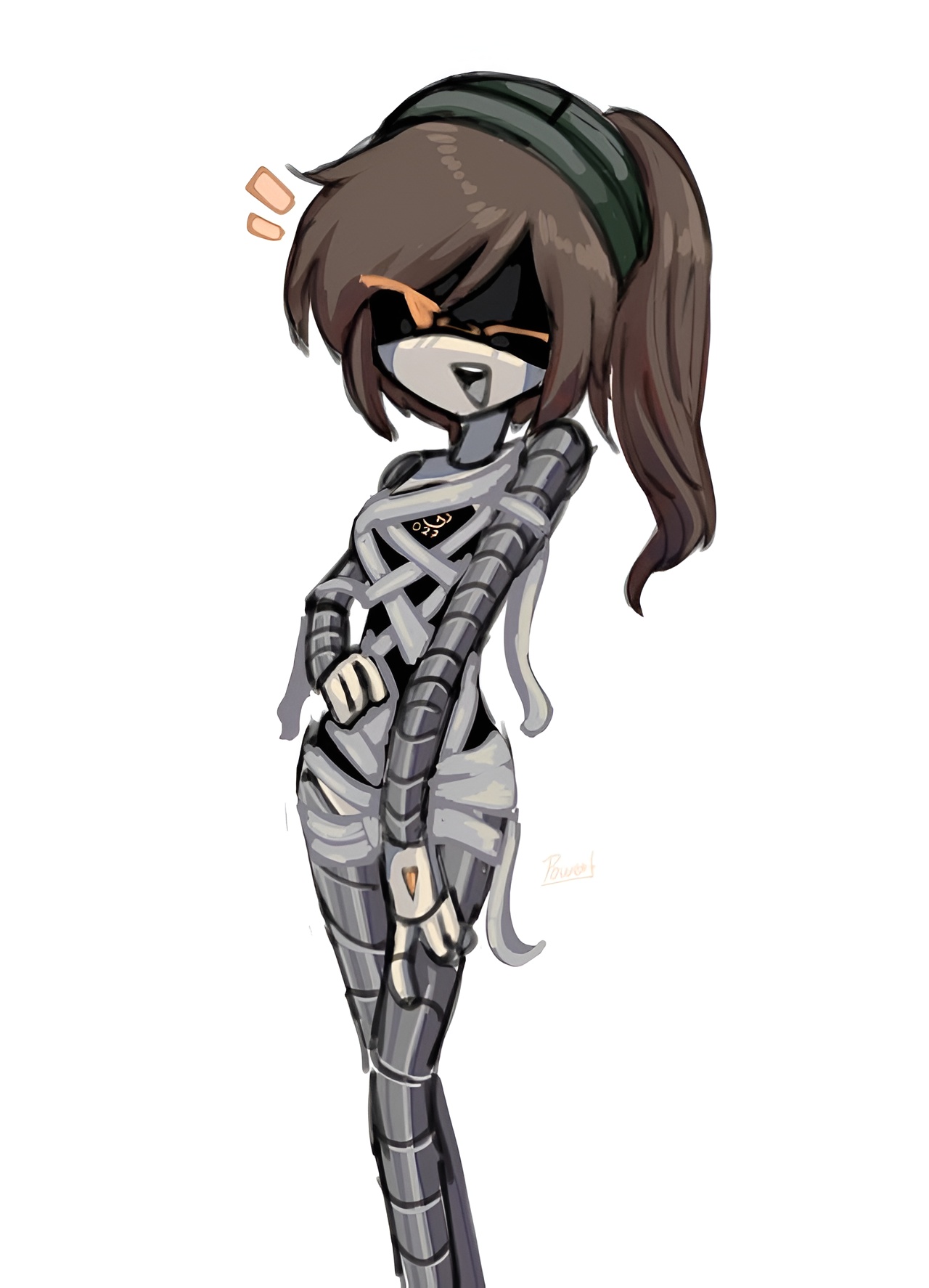 1girls, alice (murder drones), female, female only, glitch productions, mummy costume, mummy wrappings, murder drones, robot, robot girl, tagme, white body, worker drone